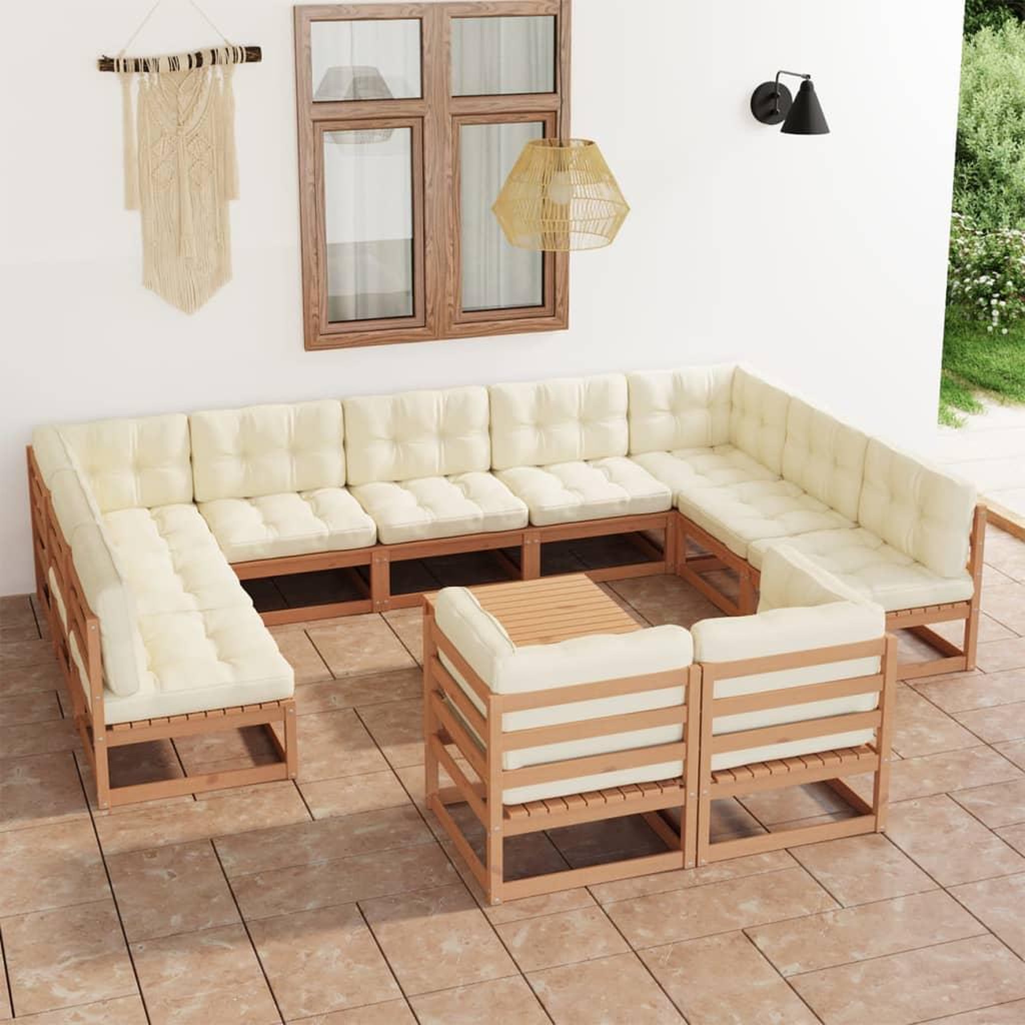 Voir la diapositive 1 : VIDAXL Salon de jardin 12 pcs avec coussins marron miel bois de pin