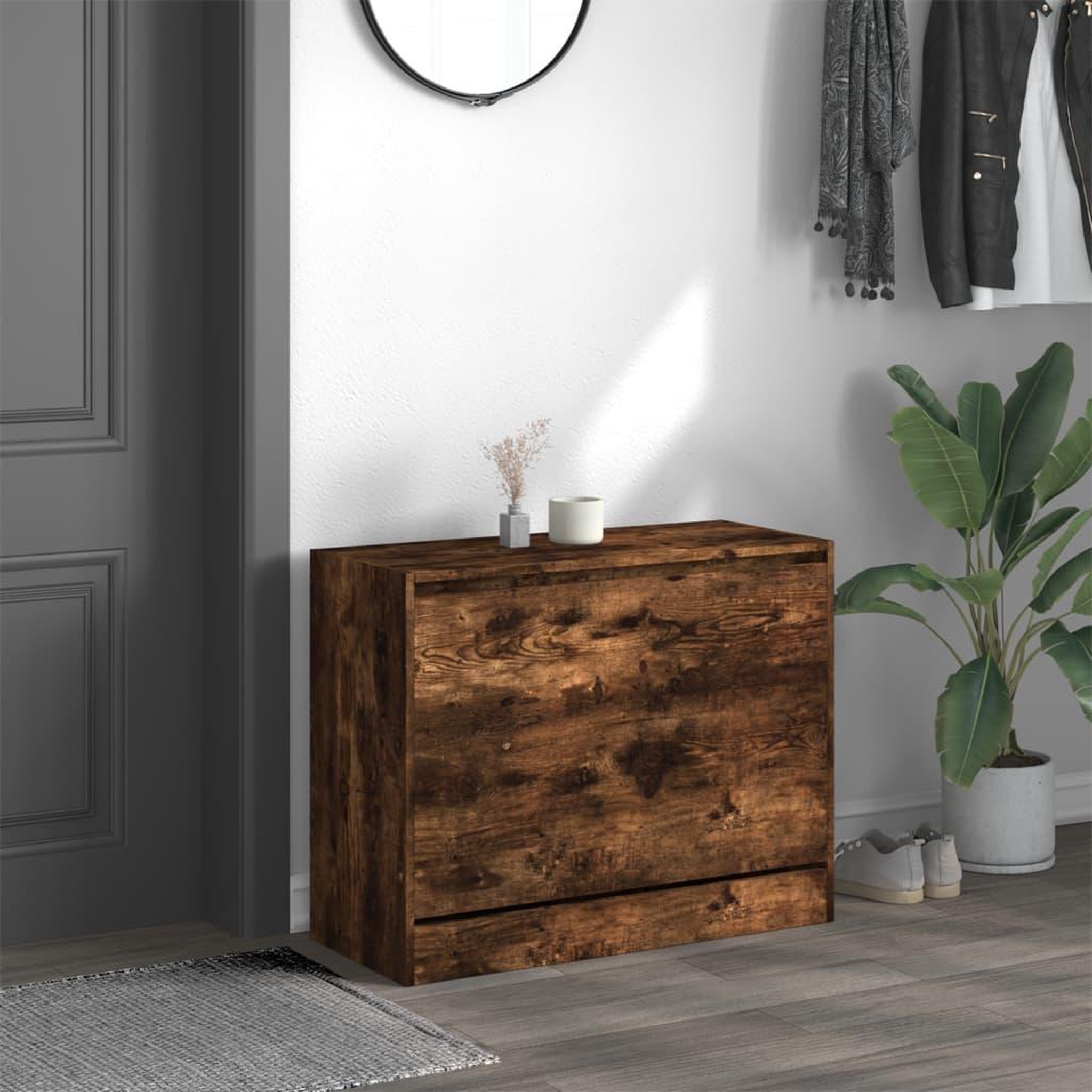 Voir la diapositive 3 : VIDAXL Armoire a chaussures chene fume 80x34x63 cm bois d'ingenierie