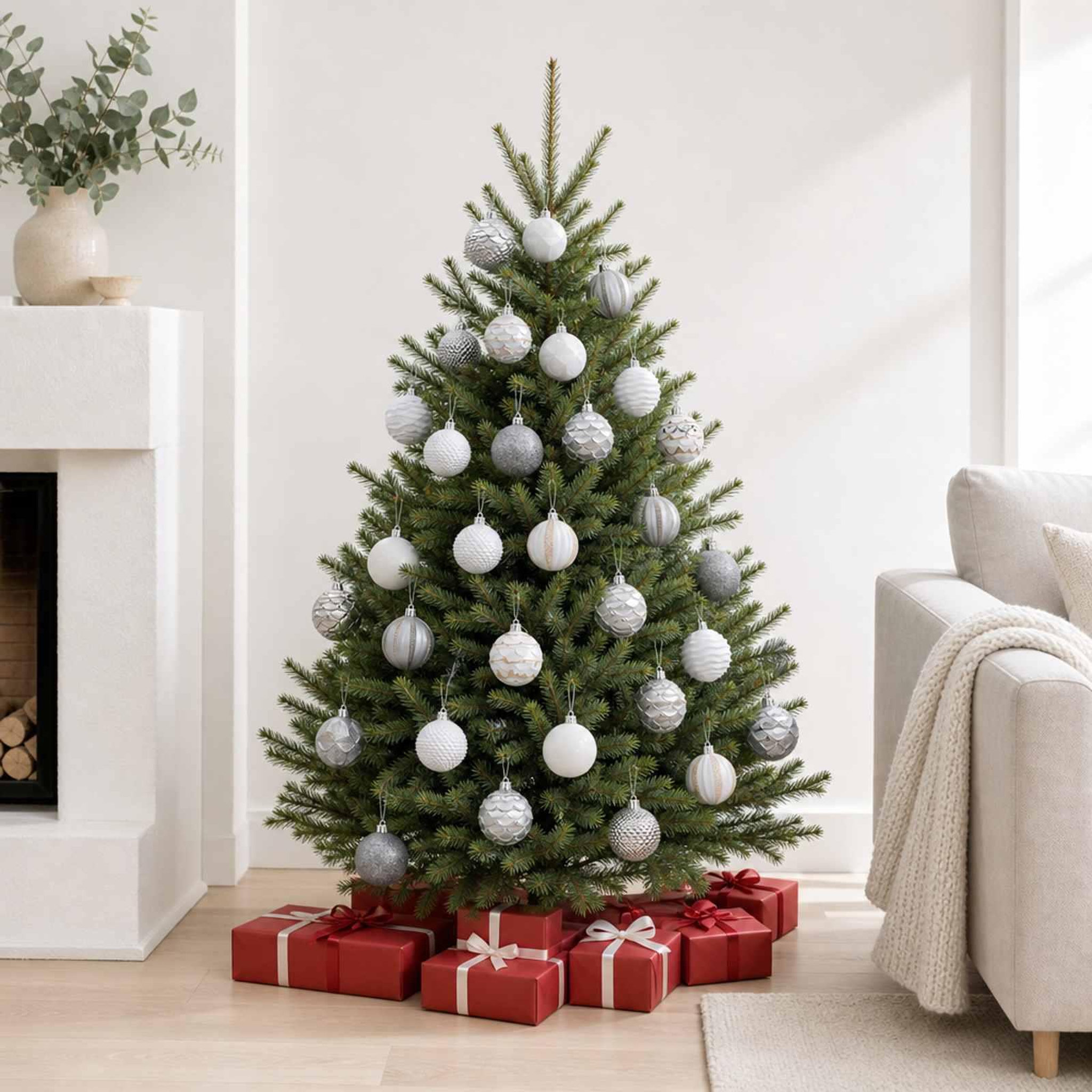 Voir la diapositive 2 : VIDAXL Ensemble de boules de Noël 36 pc Blanc et Gris Diam. 6 cm