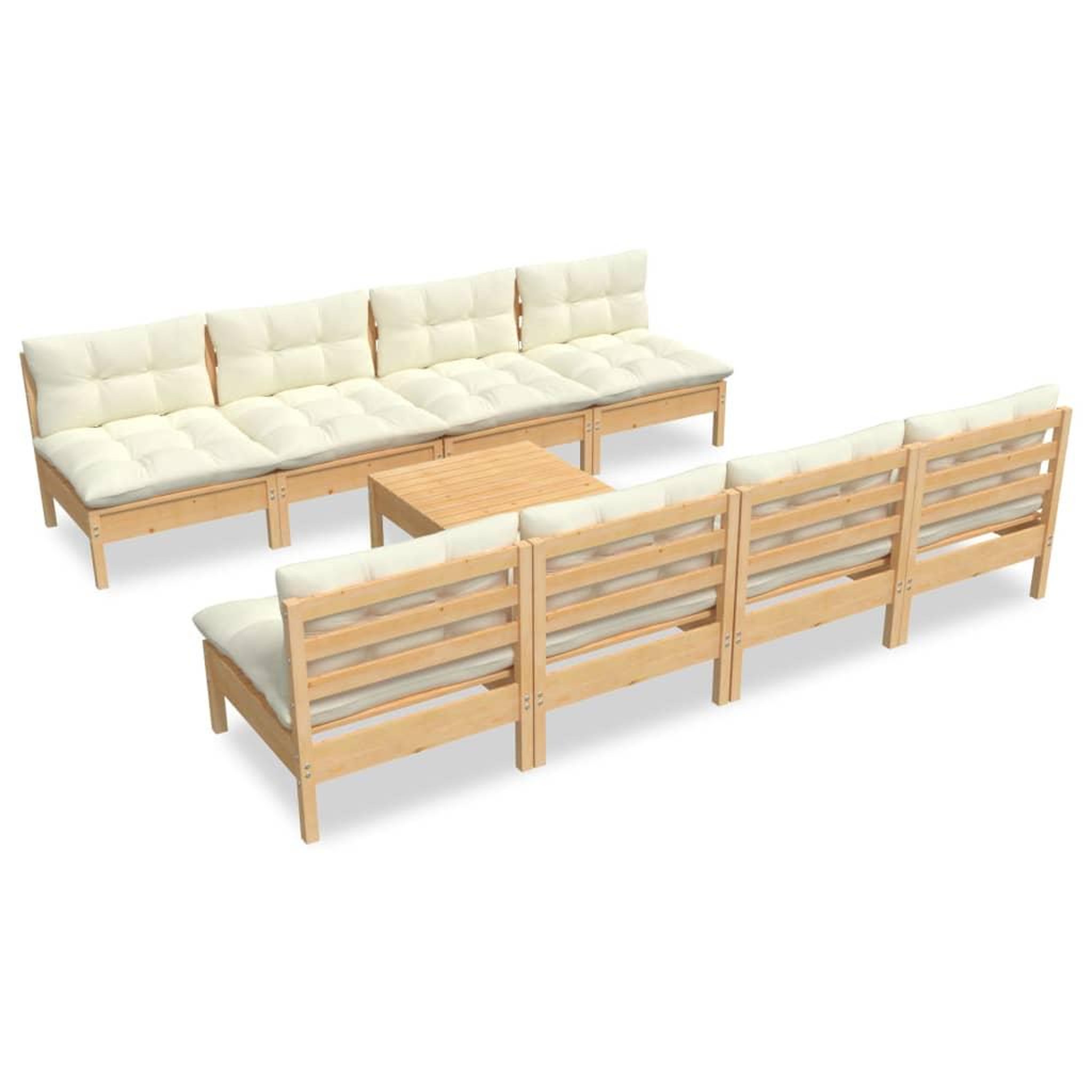 Voir la diapositive 2 : VIDAXL Salon de jardin 9 pcs avec coussins creme bois de pin massif