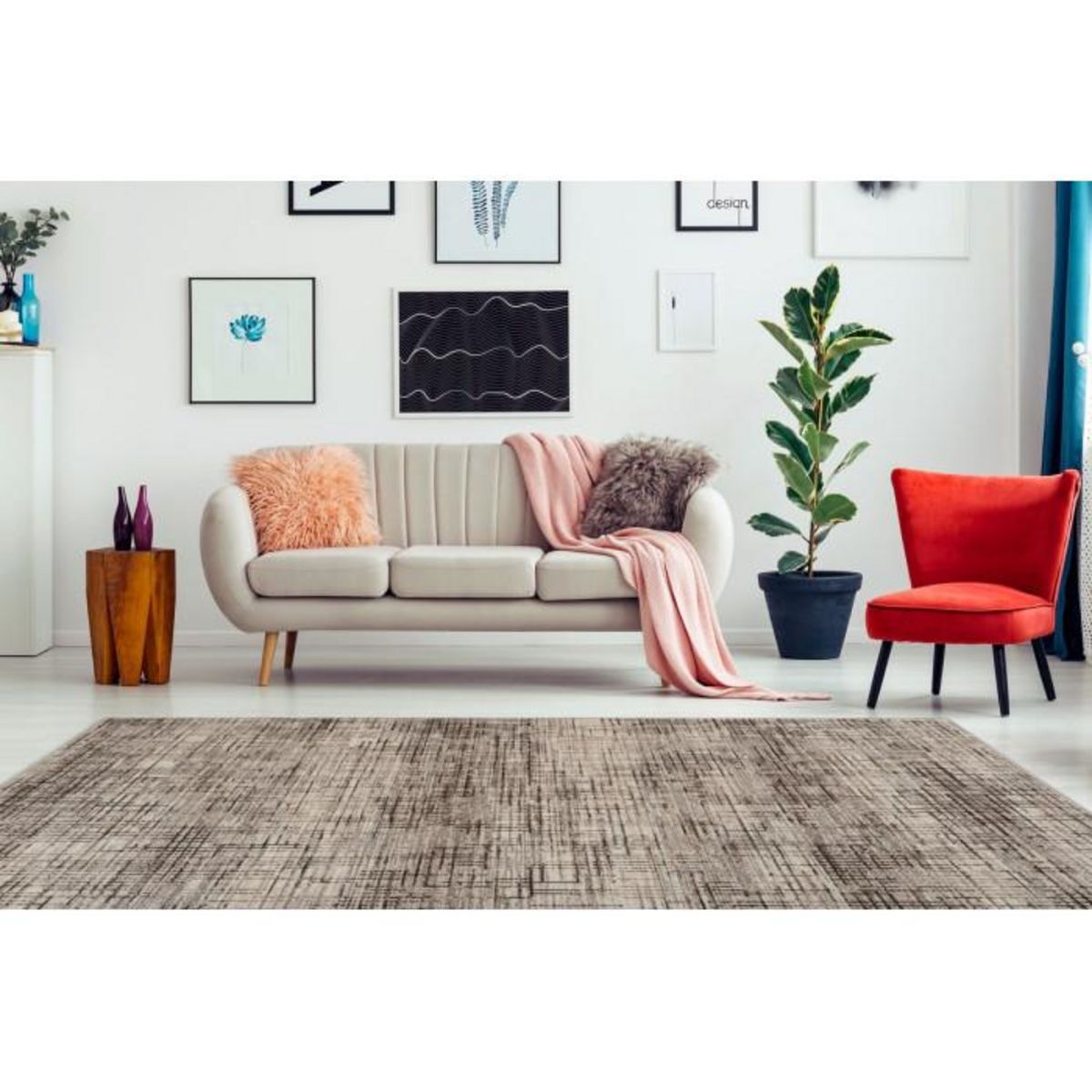 Paris Prix Tapis Vintage à Poils Courts  Vancouver III  Crème