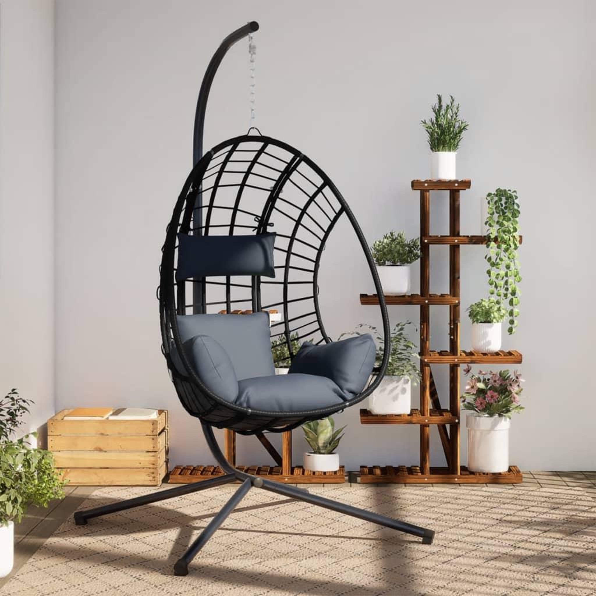 VIDAXL Chaise suspendue œuf support anthracite rotin et acier