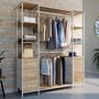 Voir la diapositive 2 : ID MARKET Dressing double penderie + double colonne L. 140 cm UTAH avec 6 étagères et 6 bacs en tissu bois et blanc