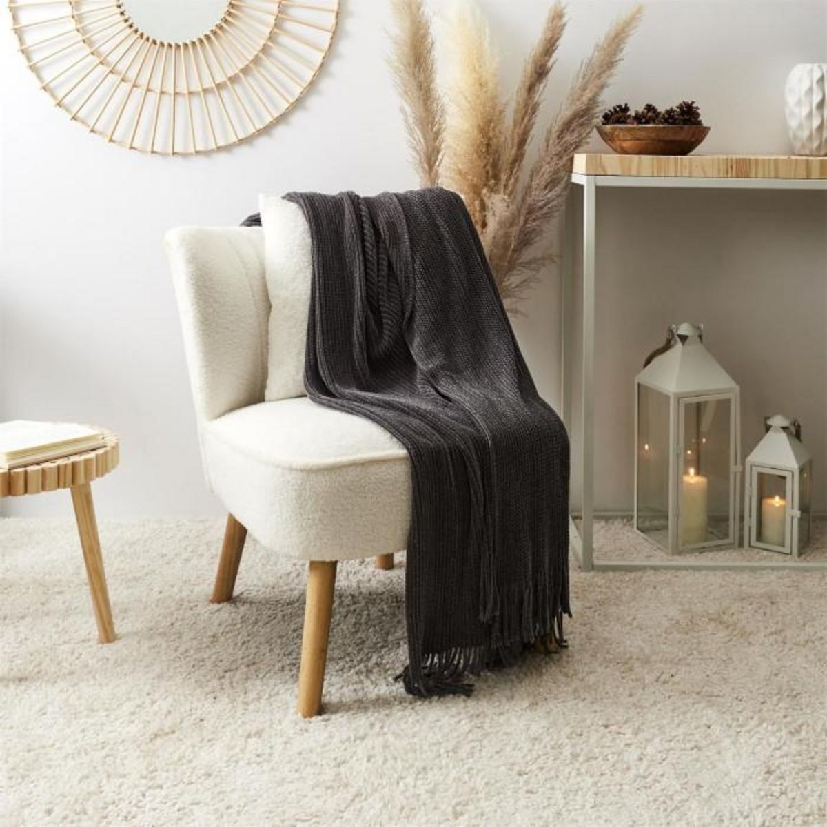 Paris Prix Plaid Chenille  Franges  120x150cm Gris