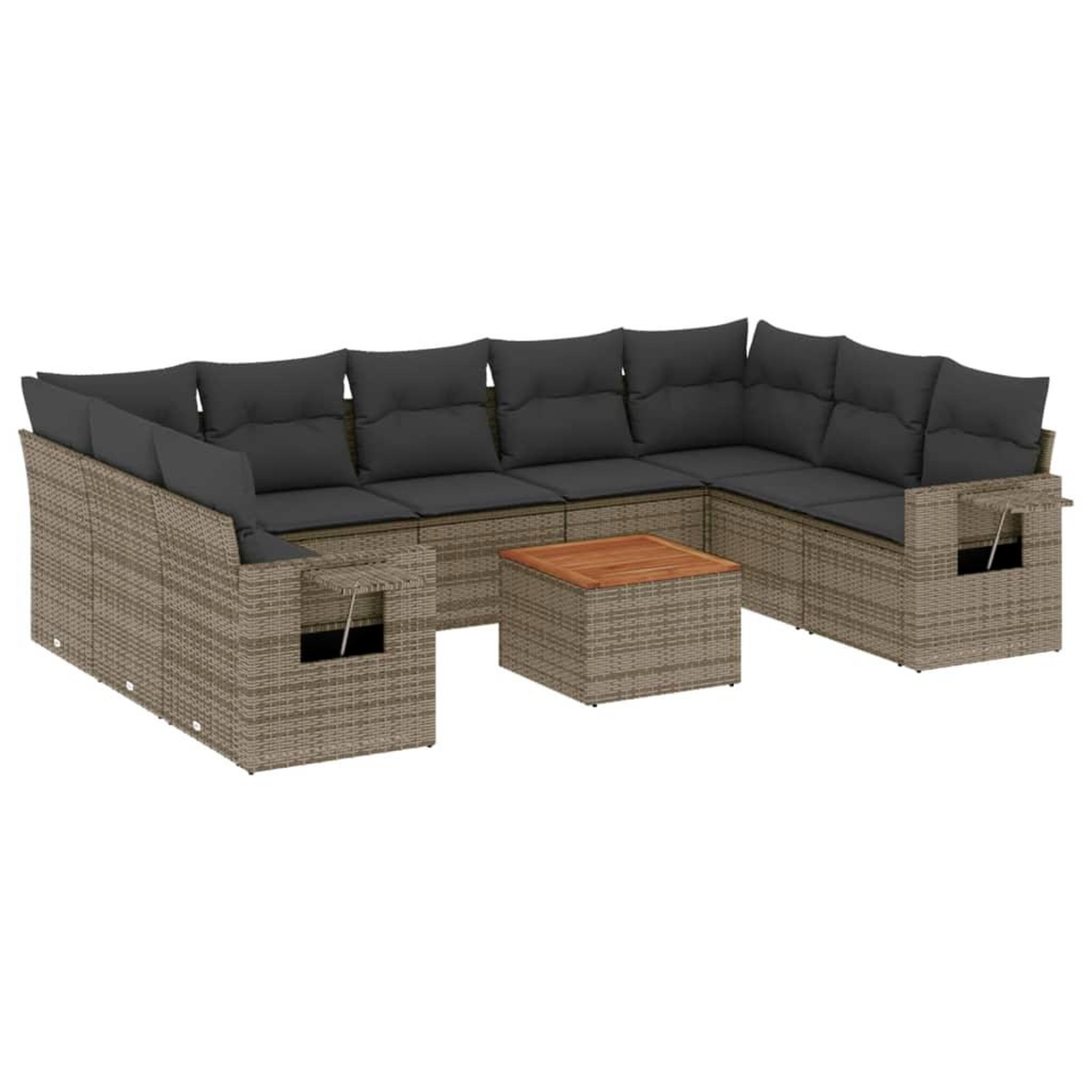 Voir la diapositive 2 : VIDAXL Salon de jardin avec coussins 10 pcs gris resine tressee