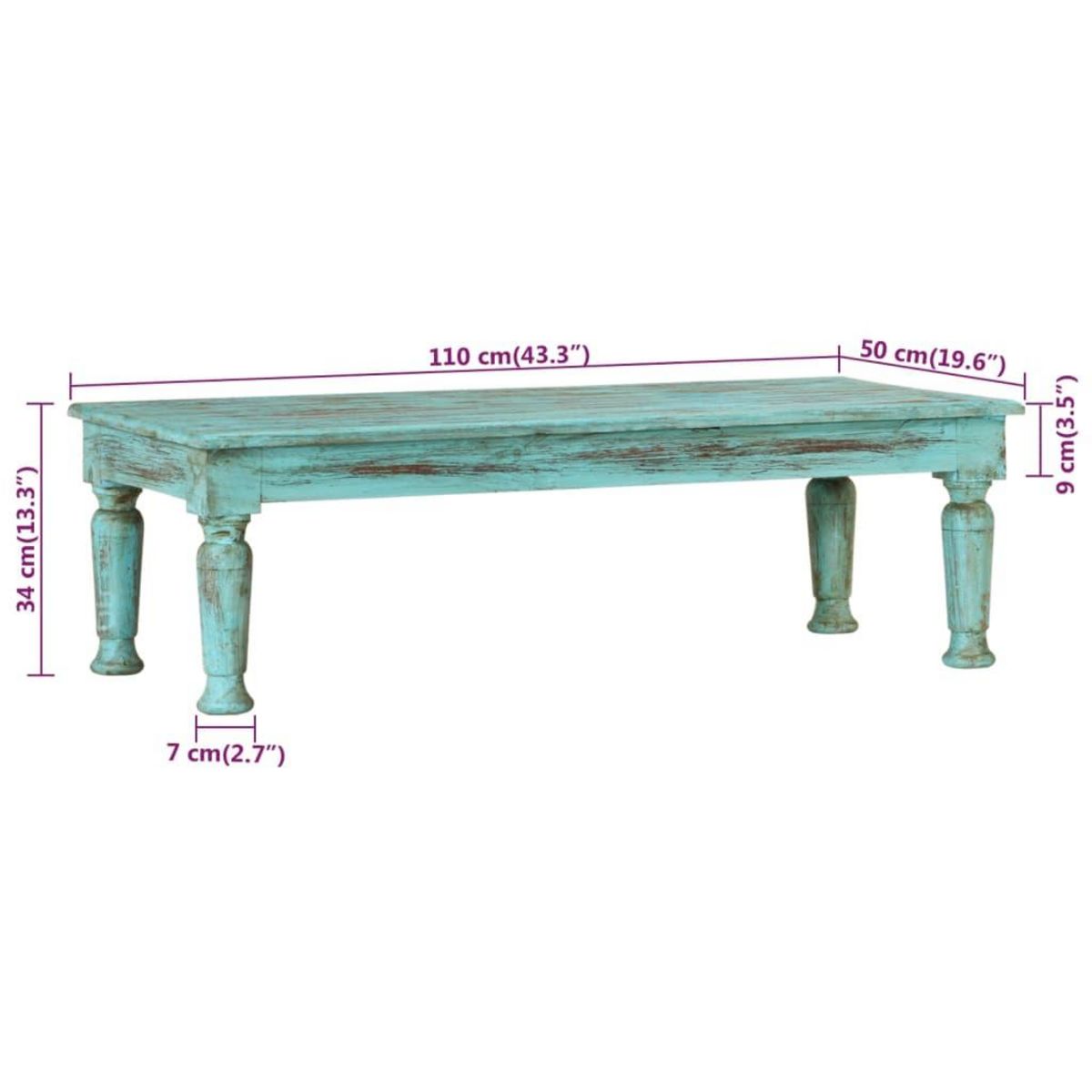 VIDAXL Table basse 110x50x34 cm Bois de recuperation massif