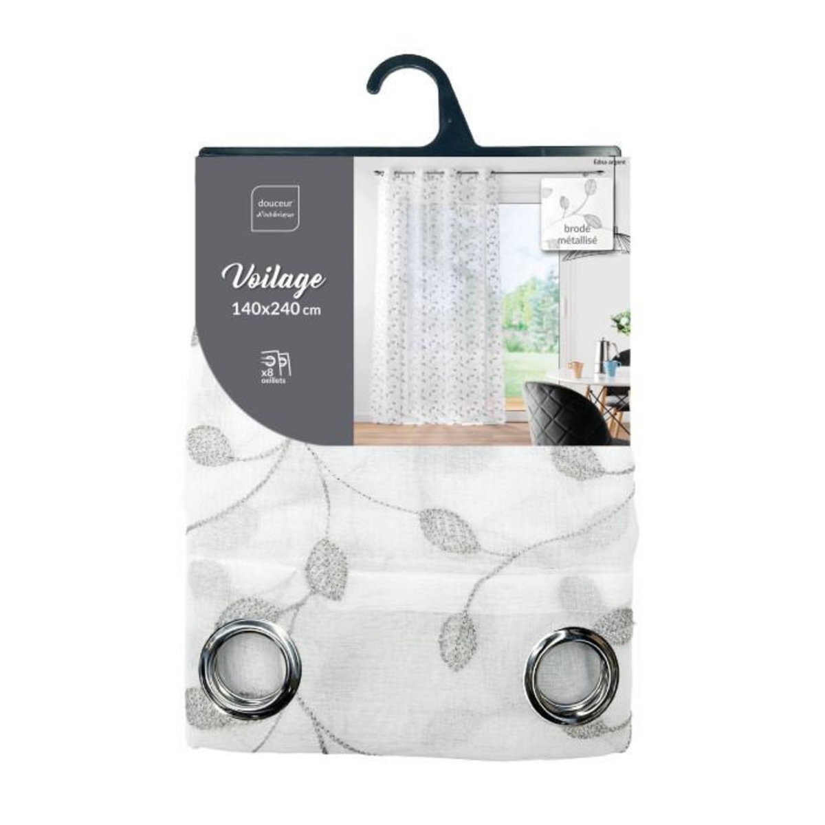 Paris Prix Rideau Voilage à Œillets  Edna  140x240cm Argent