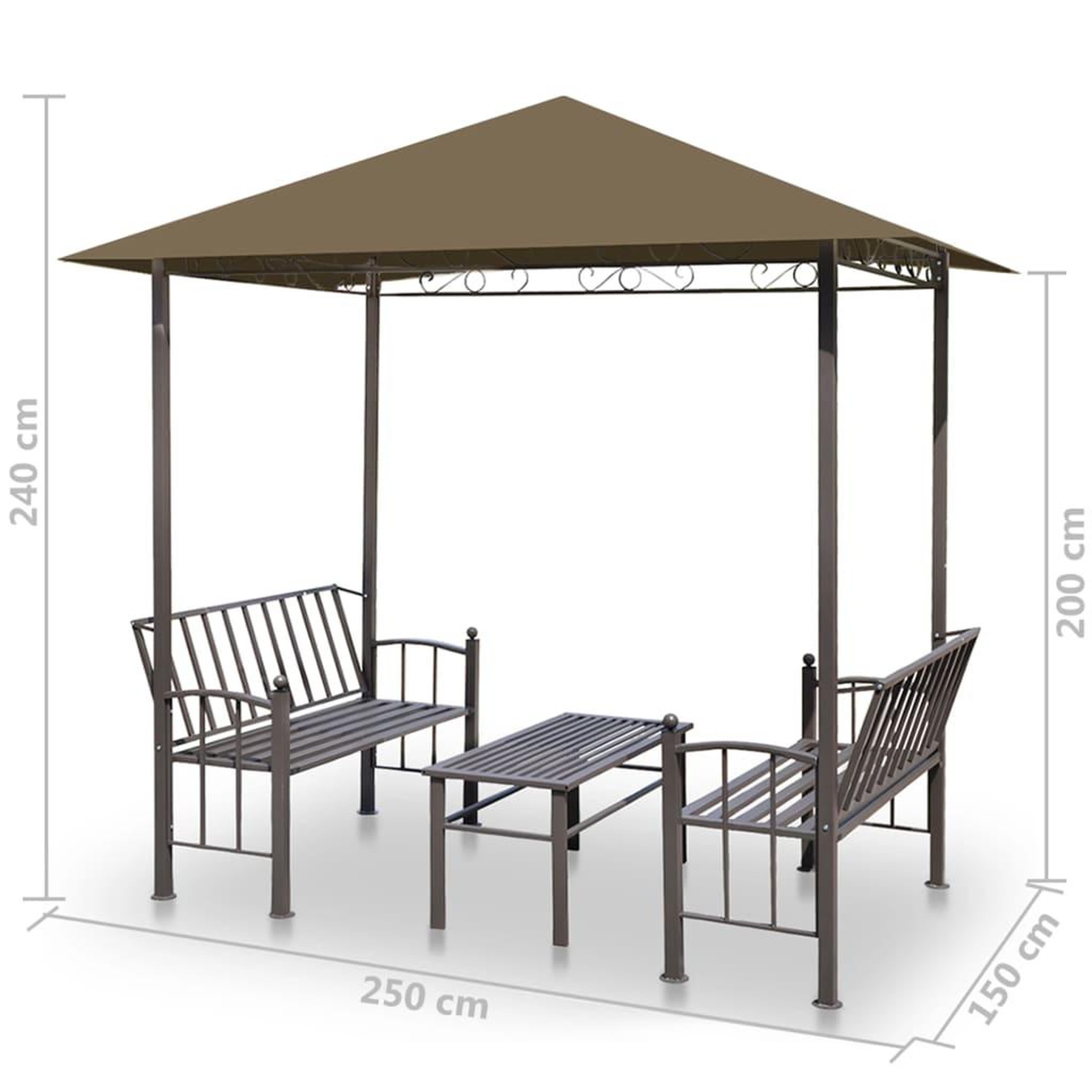 Voir la diapositive 6 : VIDAXL Pavillon de jardin et table et bancs 2,5x1,5x2,4m Taupe 180g/m^2