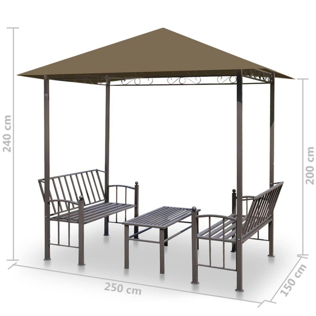 VIDAXL Pavillon de jardin et table et bancs 2,5x1,5x2,4m Taupe 180g/m^2