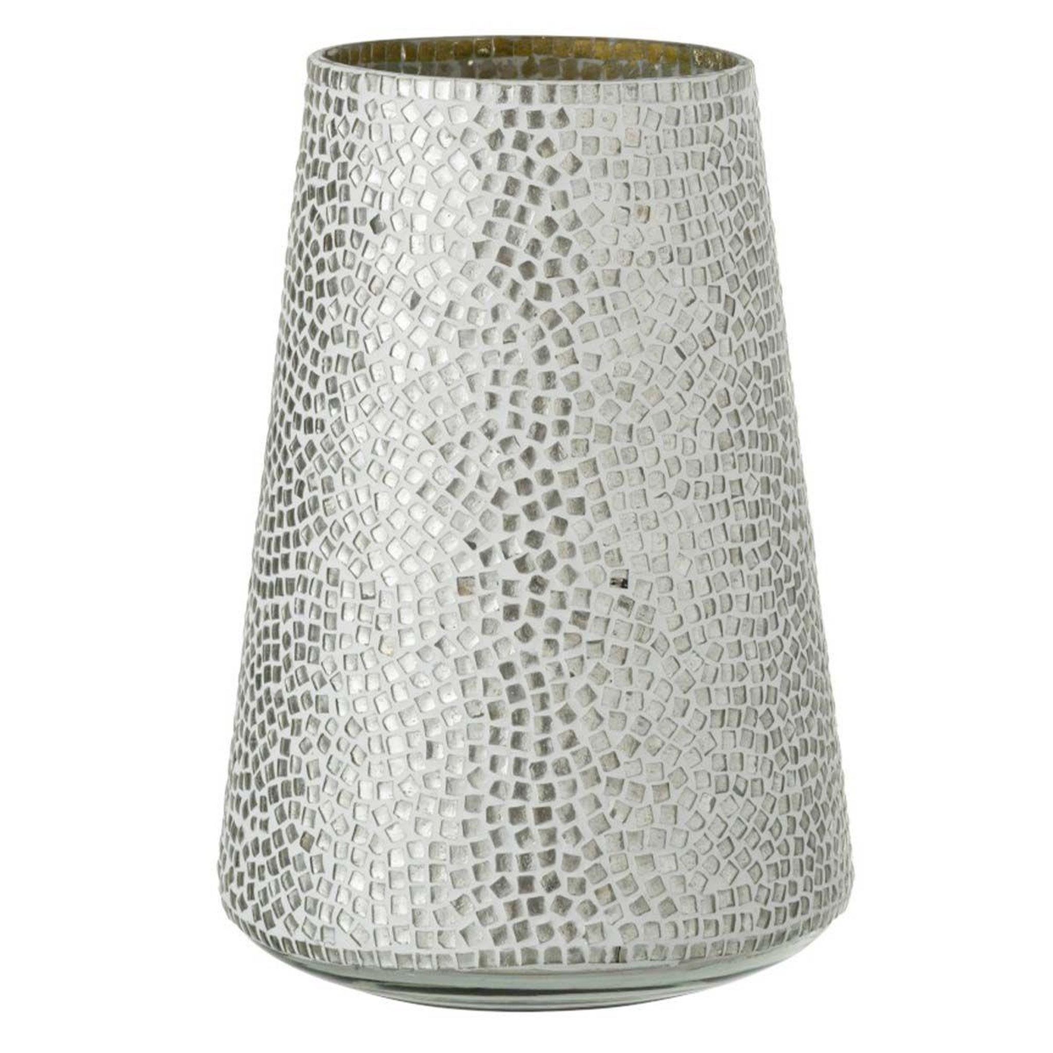 Voir la diapositive 1 : J-LINE Photophore en verre  mosaïques déco  30cm argent