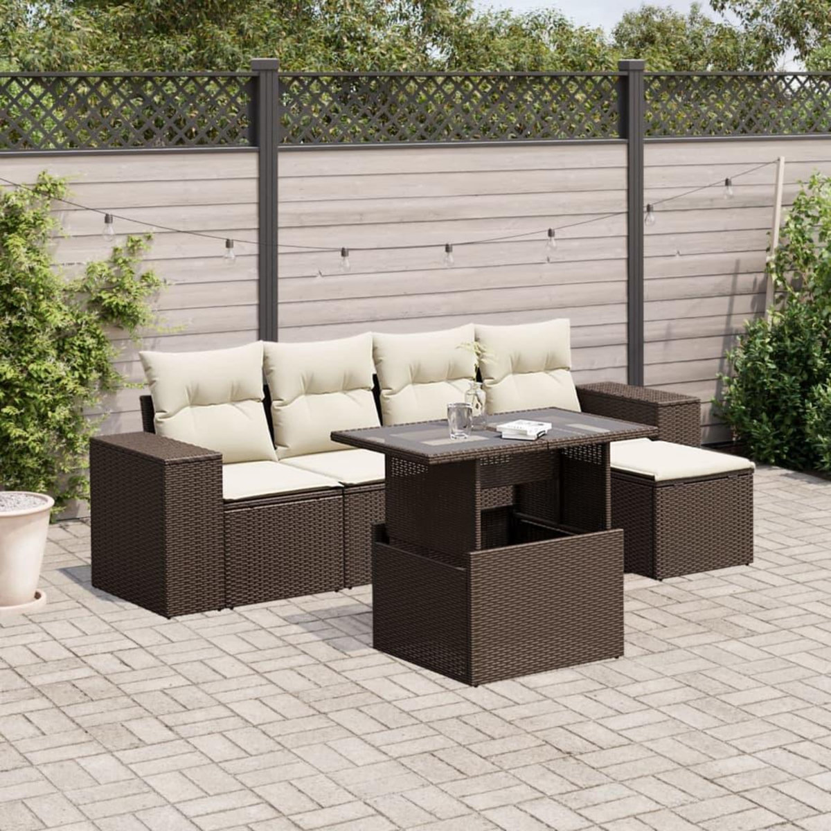 VIDAXL Salon de jardin avec coussins 6 pcs marron resine tressee