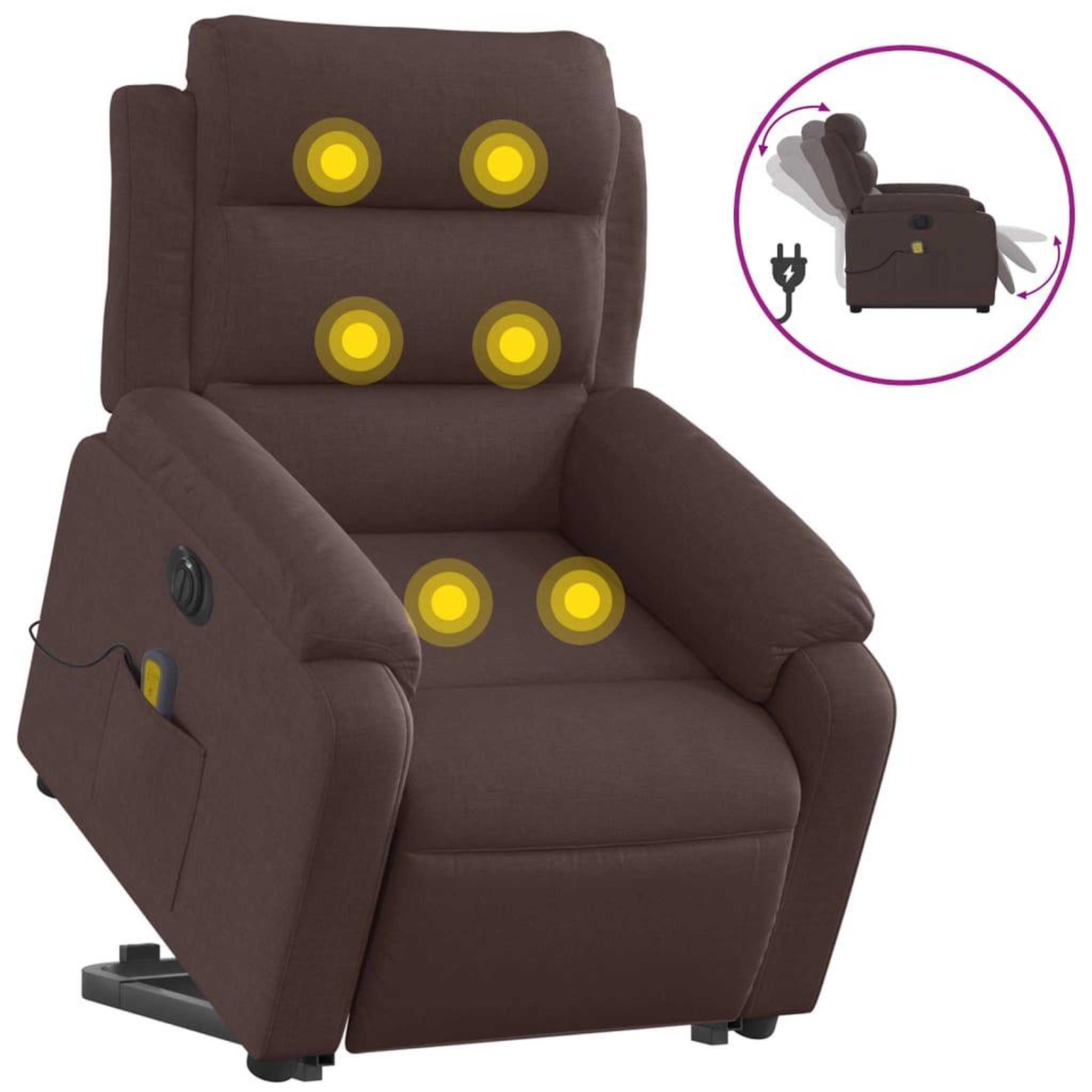 Voir la diapositive 2 : VIDAXL Fauteuil inclinable de massage electrique Marron fonce Tissu
