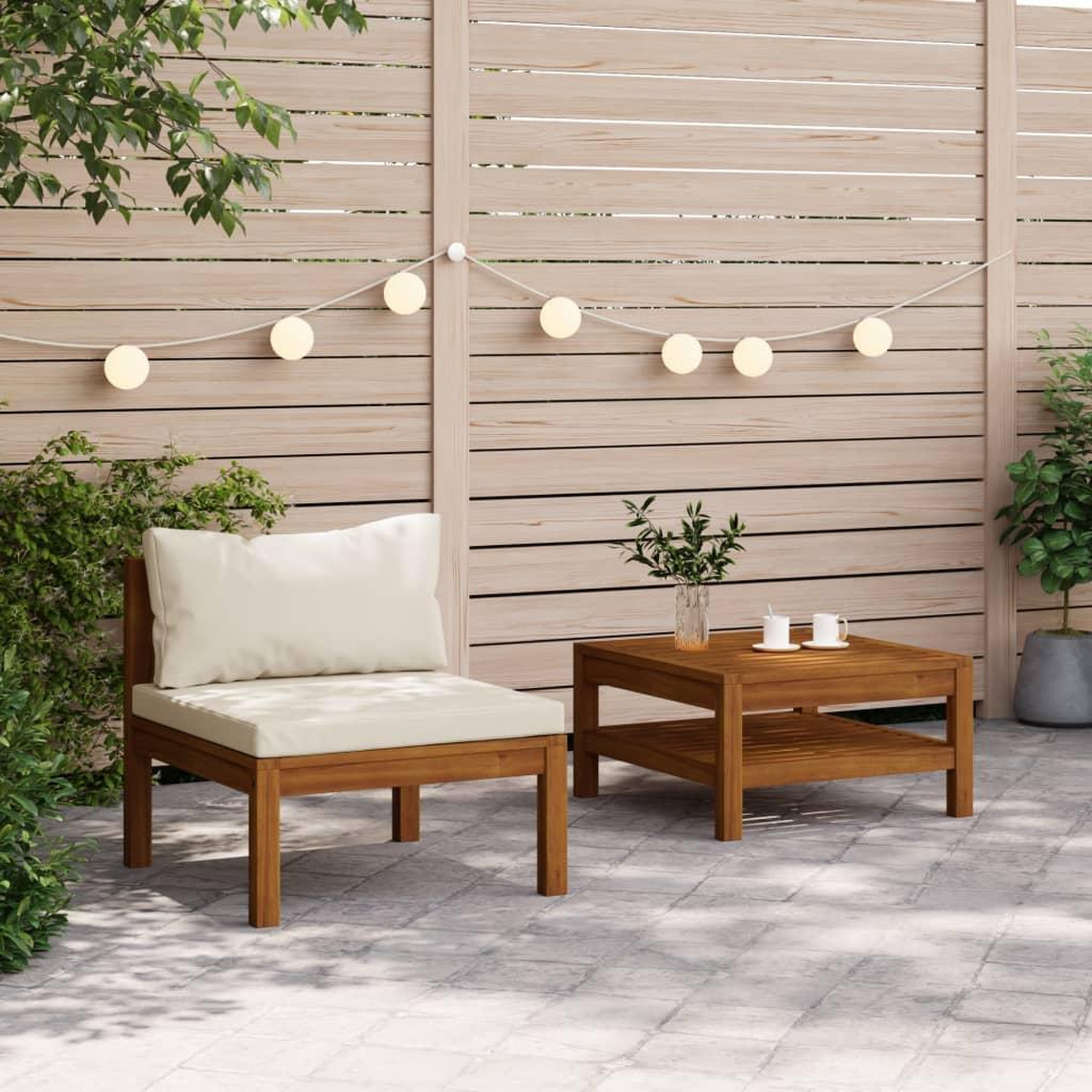 VIDAXL Ensemble de canapes 2 pcs et coussins blanc creme Acacia solide