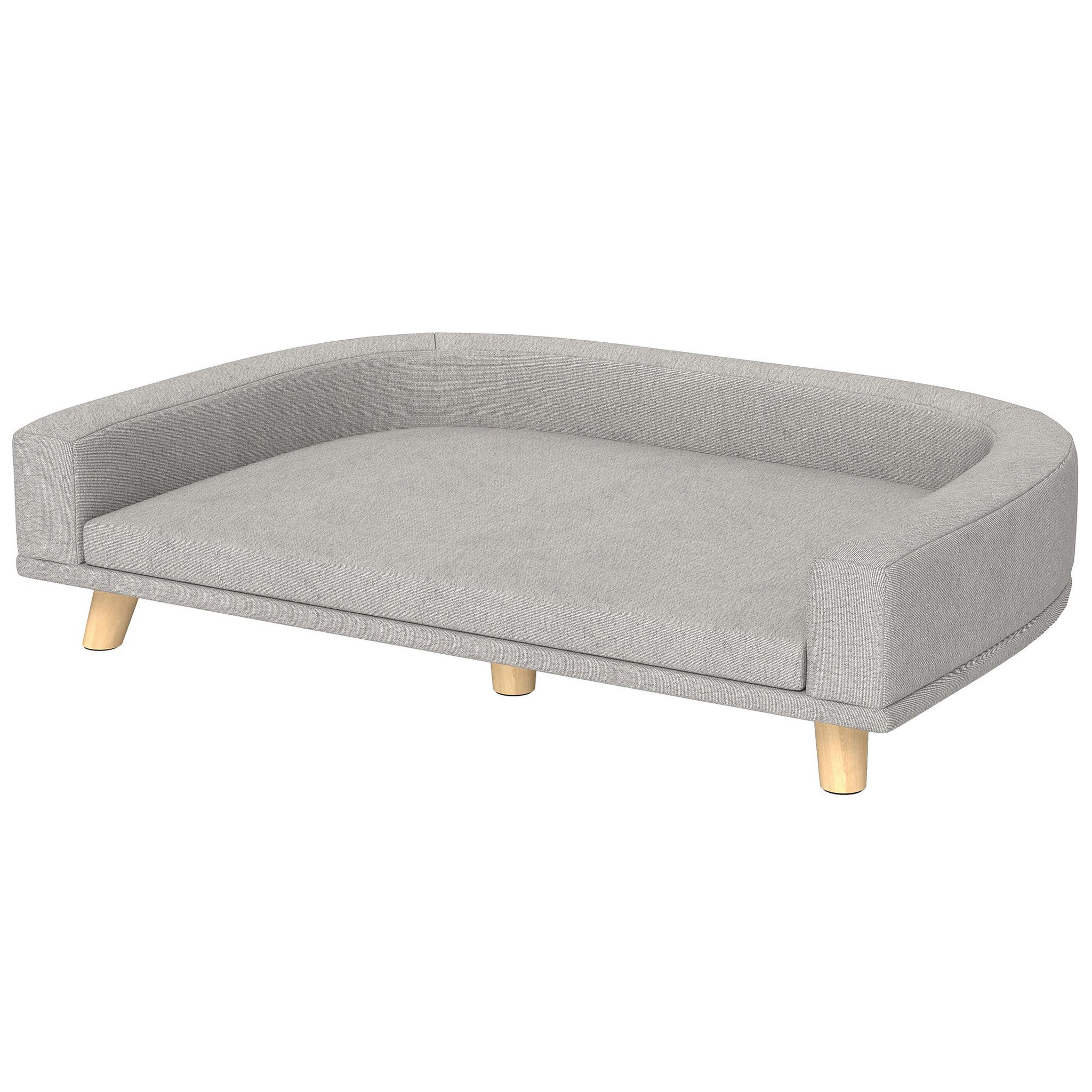PAWHUT Canapé chien lit pour chien design scandinave coussin déhoussable dim 98l x 67l x 25h cm pieds bois tissu polyester gris