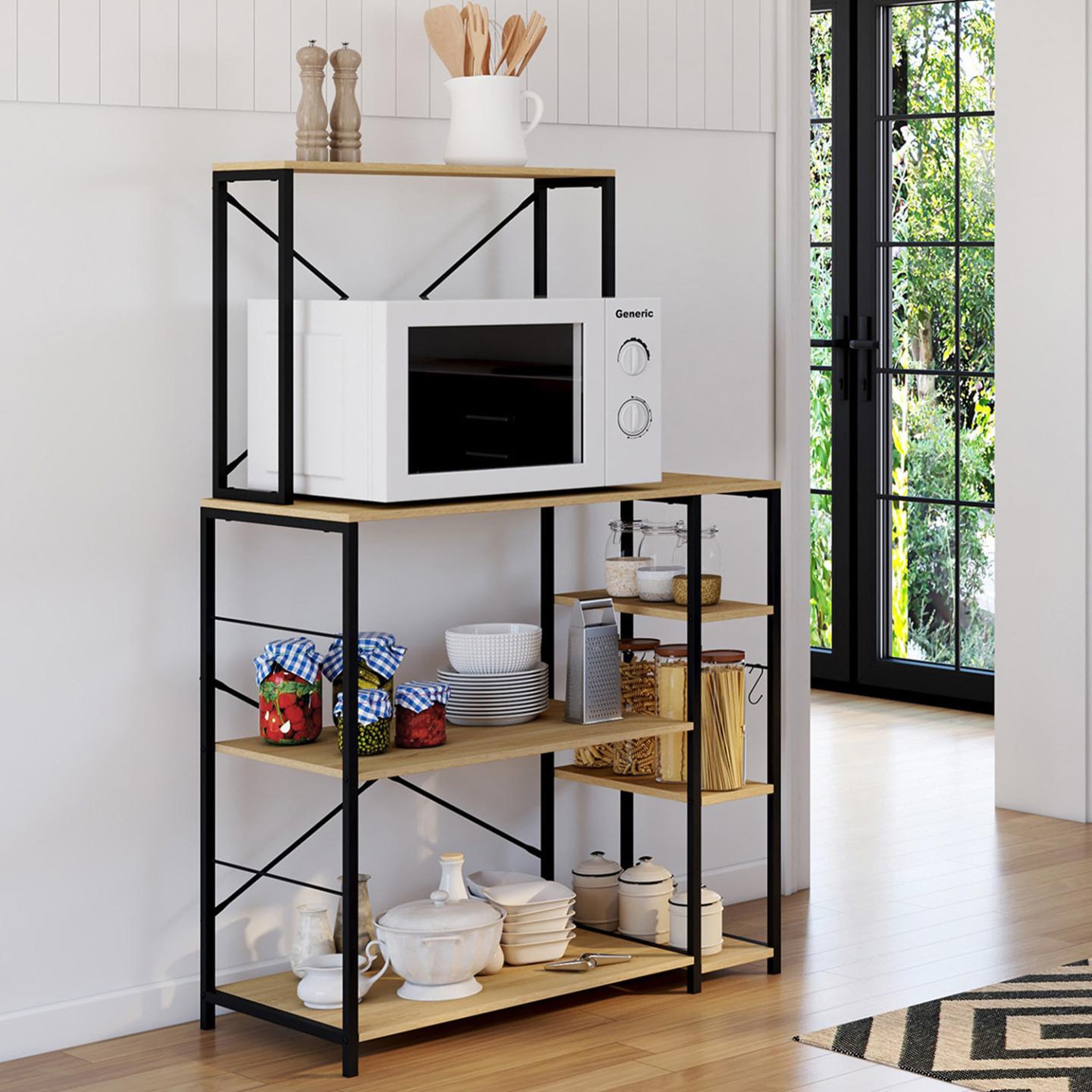 Voir la diapositive 2 : ID MARKET Etagère de cuisine detroit support micro-ondes multi-étagères