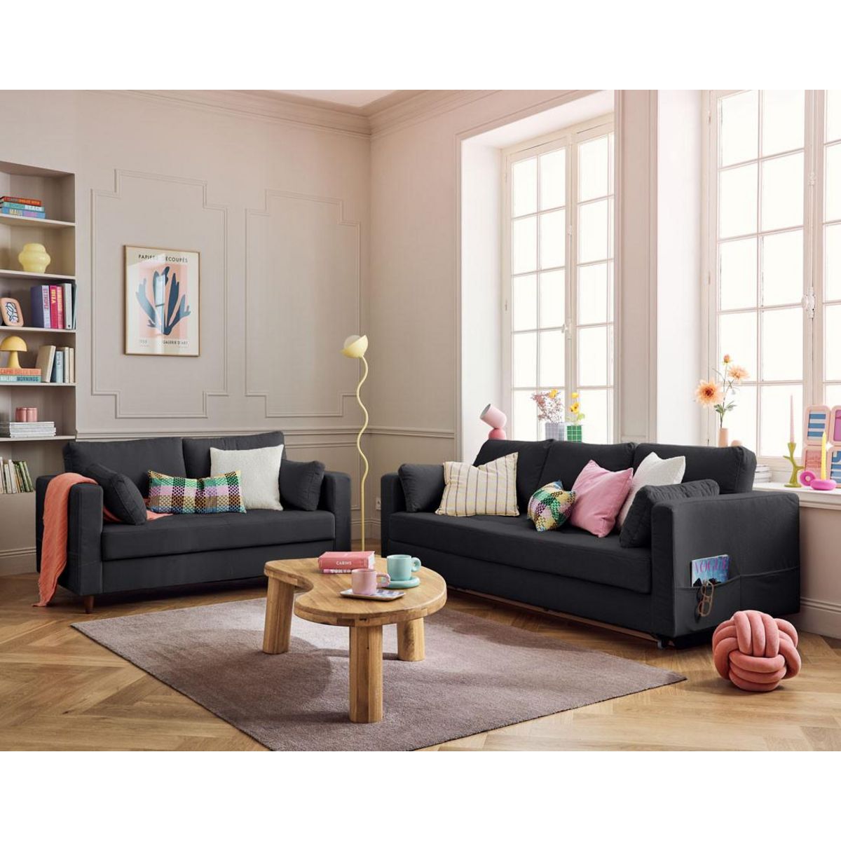 LISA DESIGN Anna - canapé droit 2 places avec poche en velours - pieds en bois