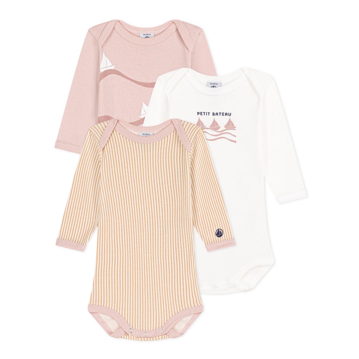Vêtements Bébé Qualité Durable Lot De 3 Bodies Manches Longues Petit Bateau - Côte Biologique 0-3 Mois - Bébé Fille Coton Bio Naissance
