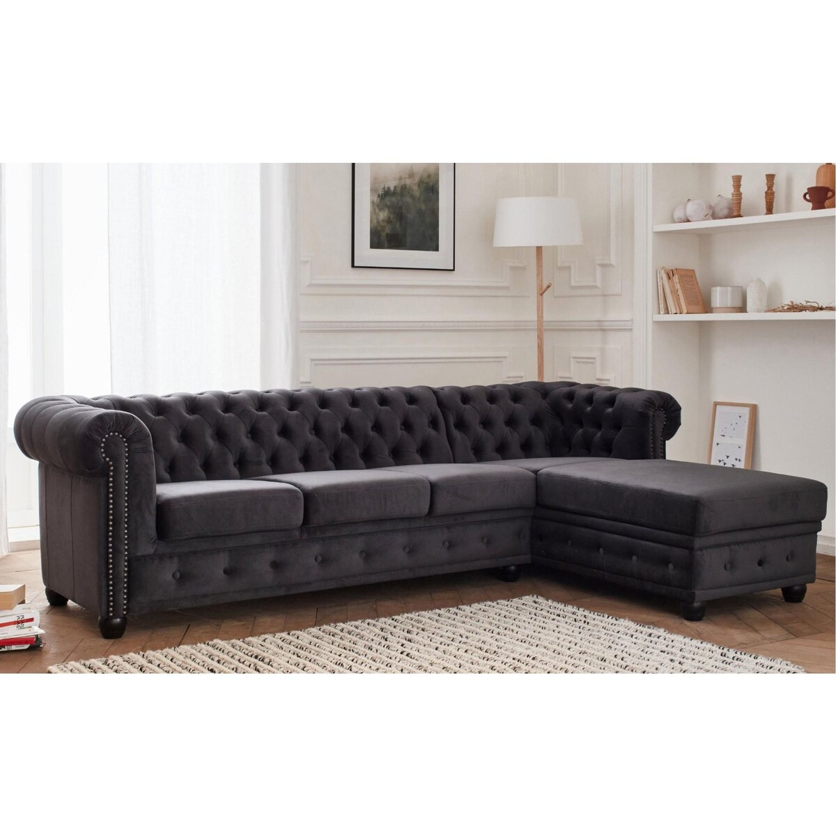 LISA DESIGN William - canapé chesterfield d'angle droit - 4 places - en velours