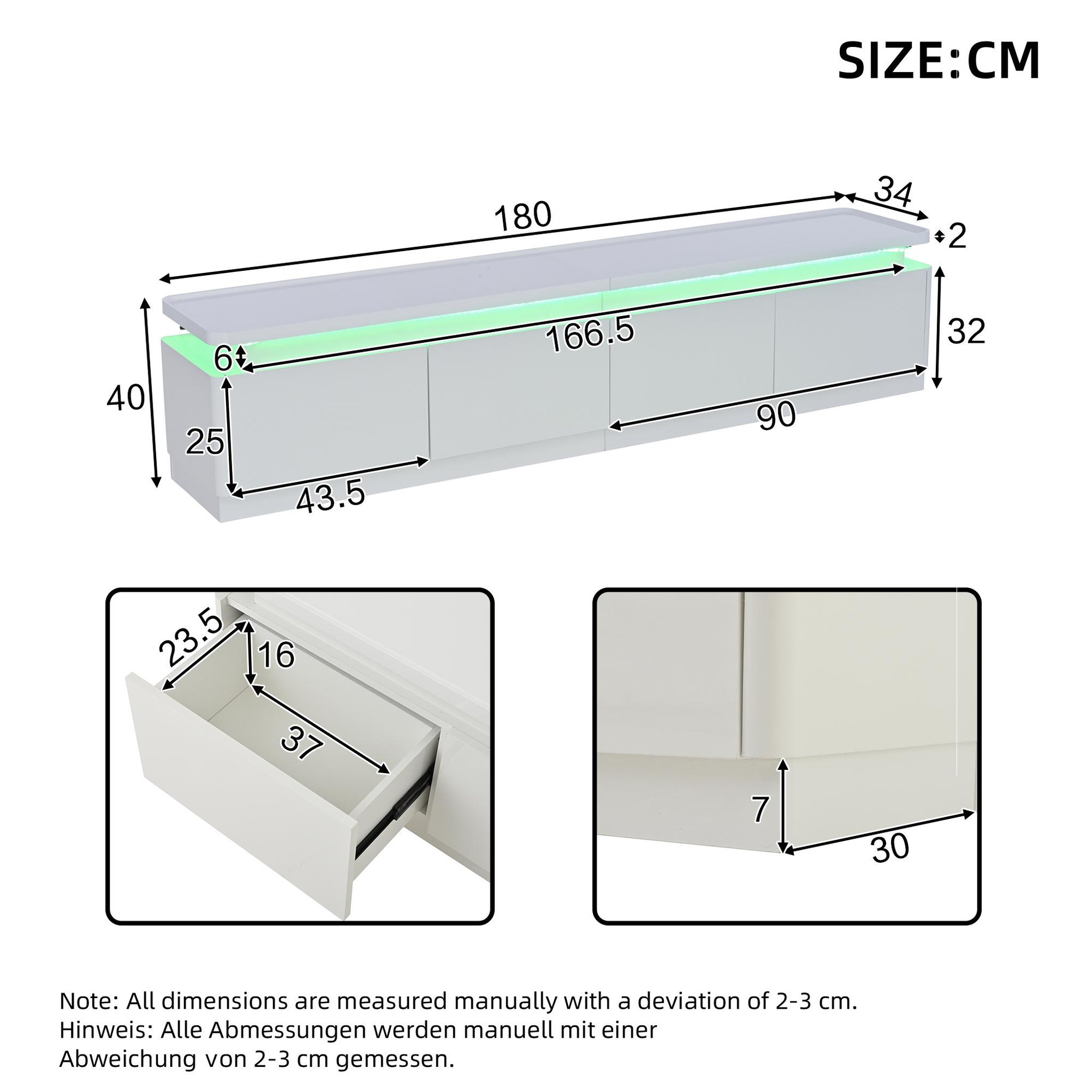 Voir la diapositive 3 : MERAX Meuble tv blanc 180 cm led panneau de particules