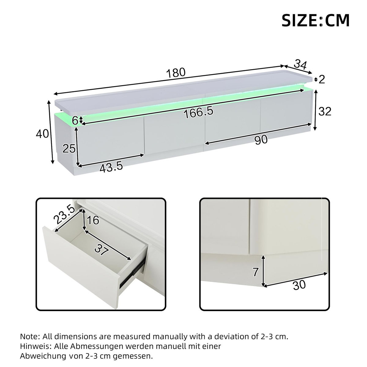 MERAX Meuble tv blanc 180 cm led panneau de particules