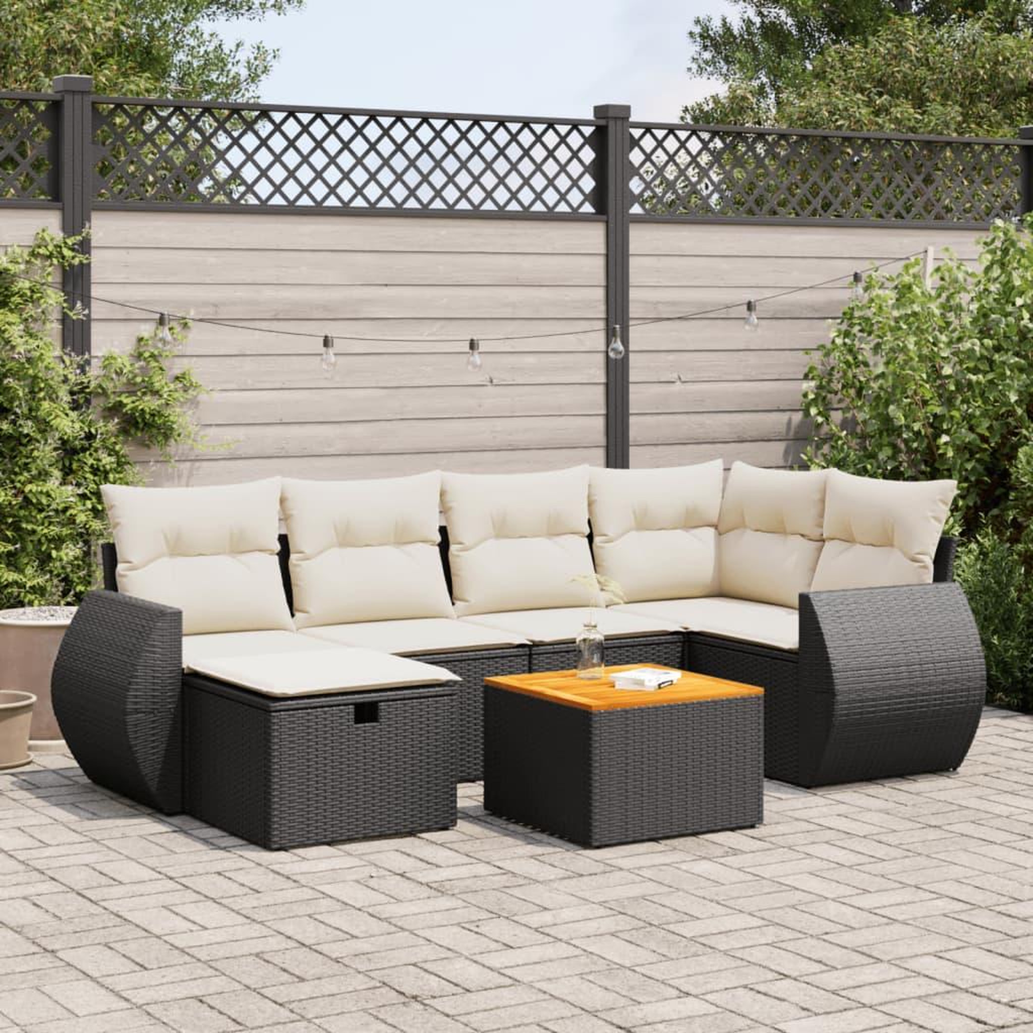 VIDAXL Salon de jardin 7 pcs avec coussins noir resine tressee