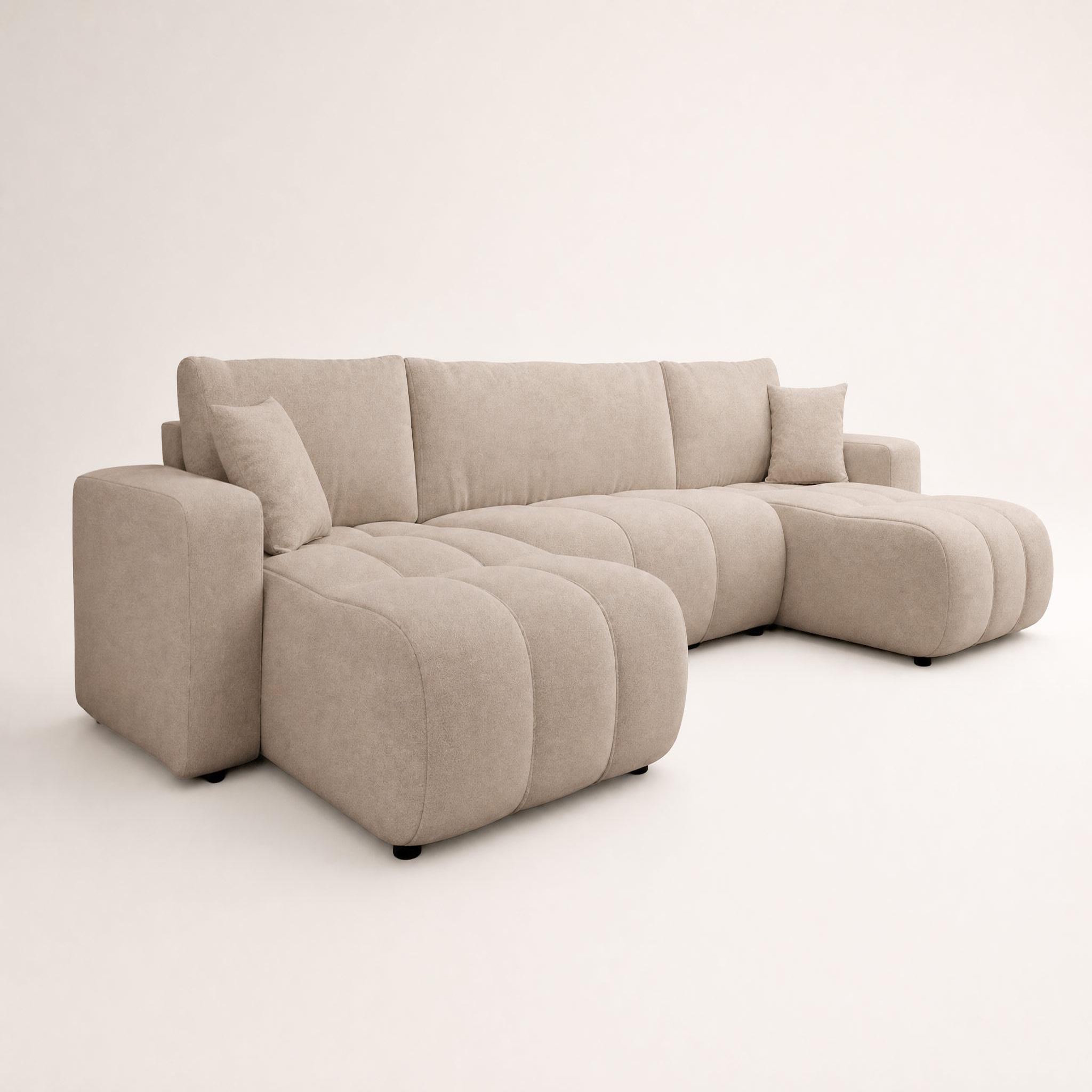 Voir la diapositive 3 : BEST MOBILIER Nicole - canapé panoramique en u 7 places convertible avec coffre en tissu