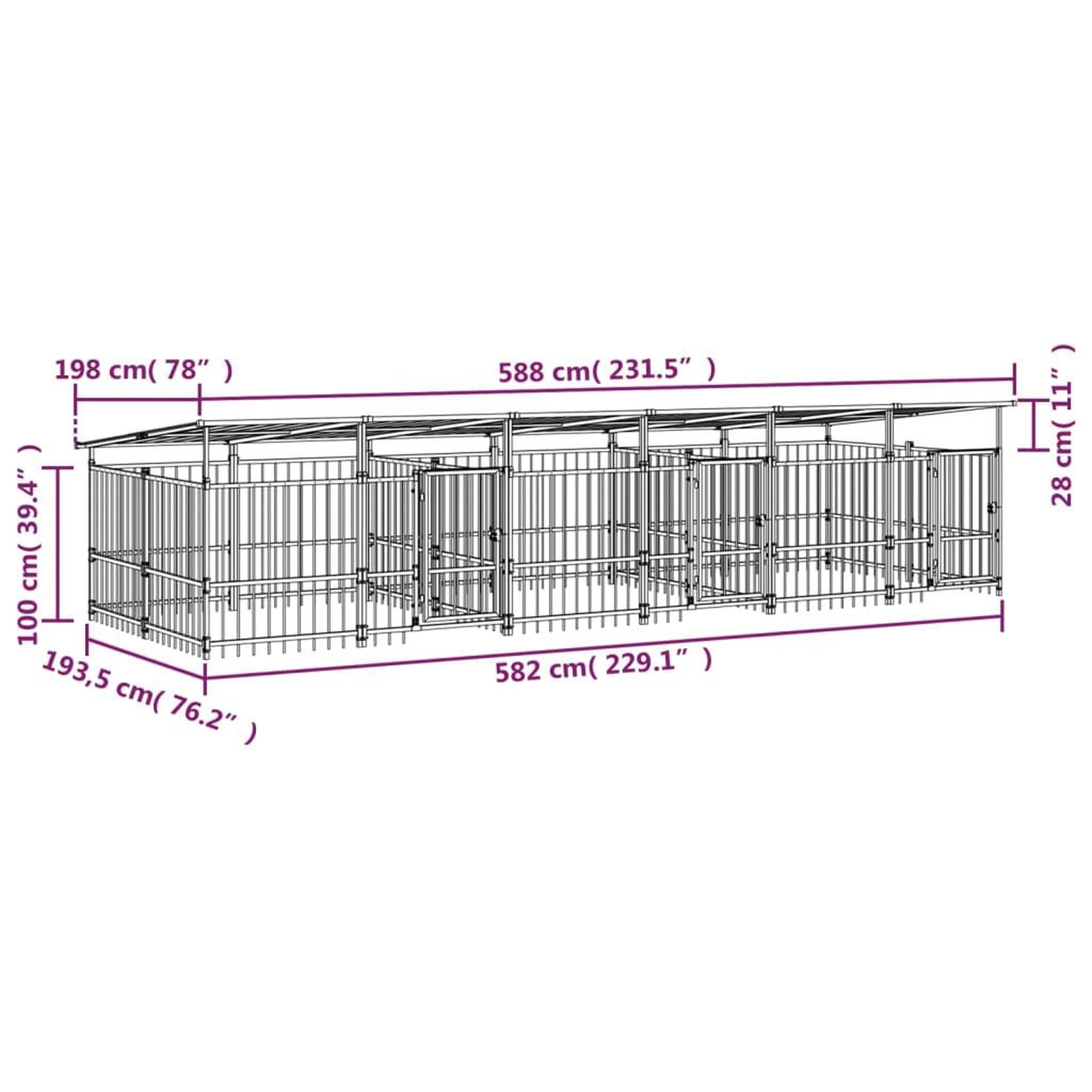 Voir la diapositive 6 : VIDAXL Chenil d'exterieur avec toit pour chiens Acier 11,26 m²