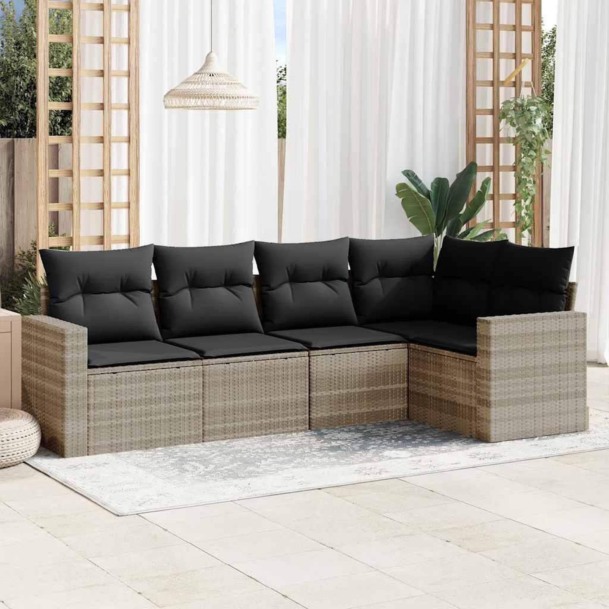 VIDAXL Salon de jardin 5 pcs avec coussins gris clair resine tressee