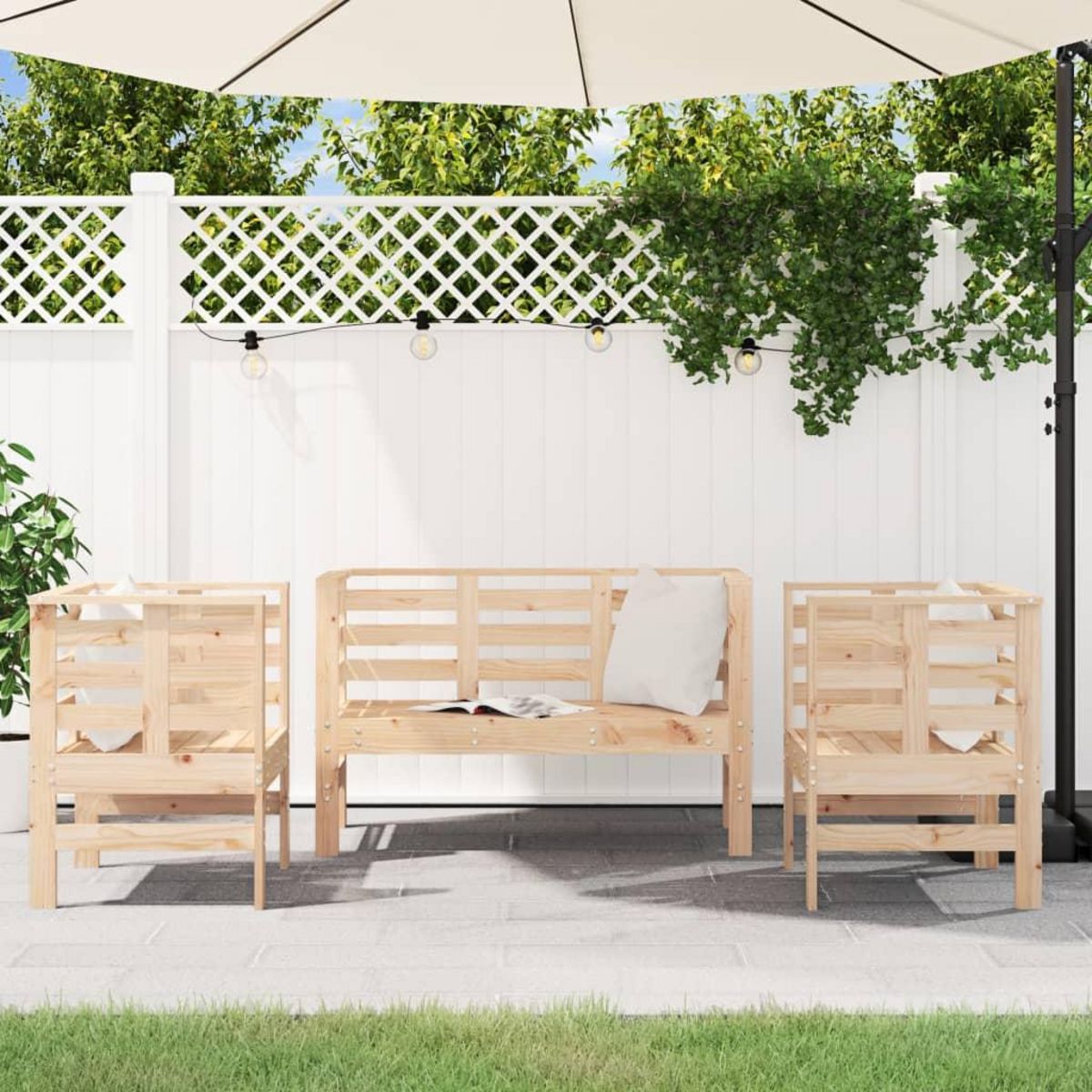 VIDAXL Salon de jardin 3 pcs bois massif de pin