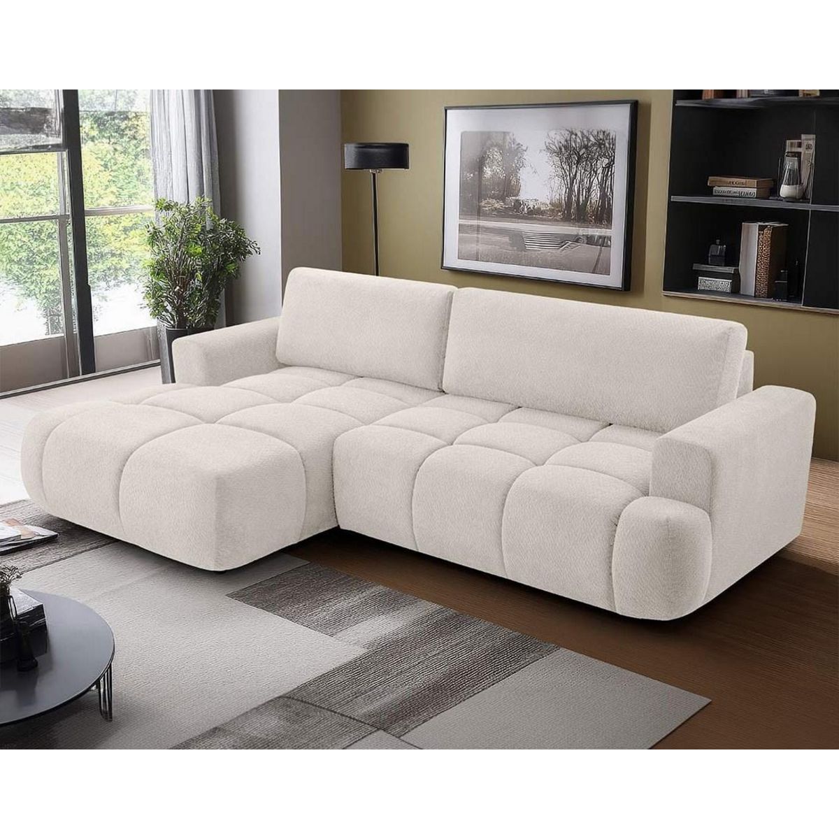 BEST MOBILIER Leonie - canapé d'angle gauche 4 places convertible avec coffre en velours texturé