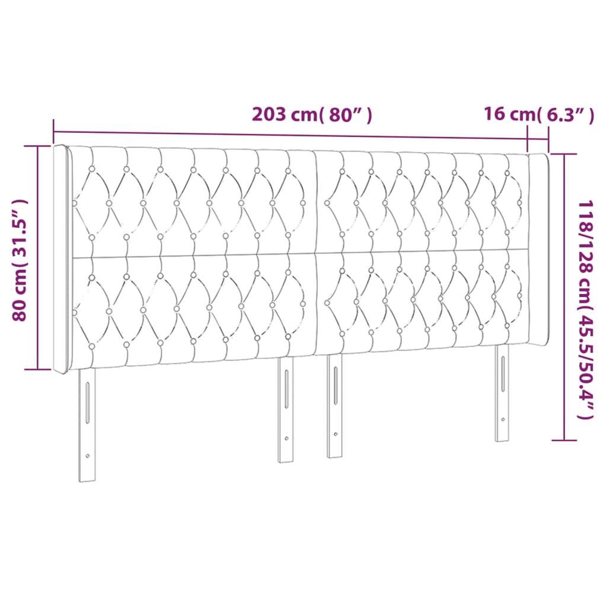 Voir la diapositive 6 : VIDAXL Tete de lit a LED Marron fonce 203x16x118/128 cm Tissu