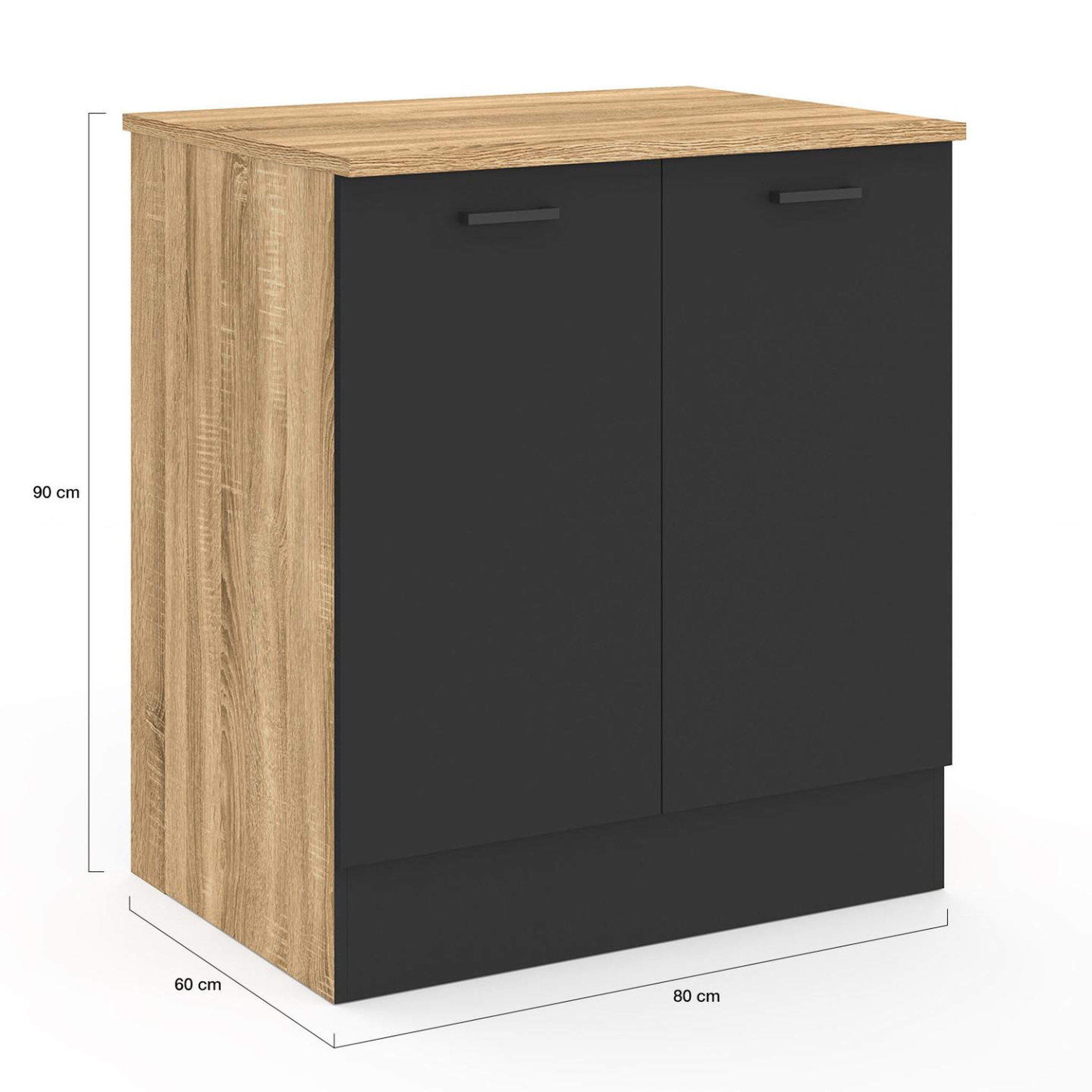 Voir la diapositive 6 : ID MARKET Meuble bas de cuisine 80 cm stil appoint 2 portes bois et noir