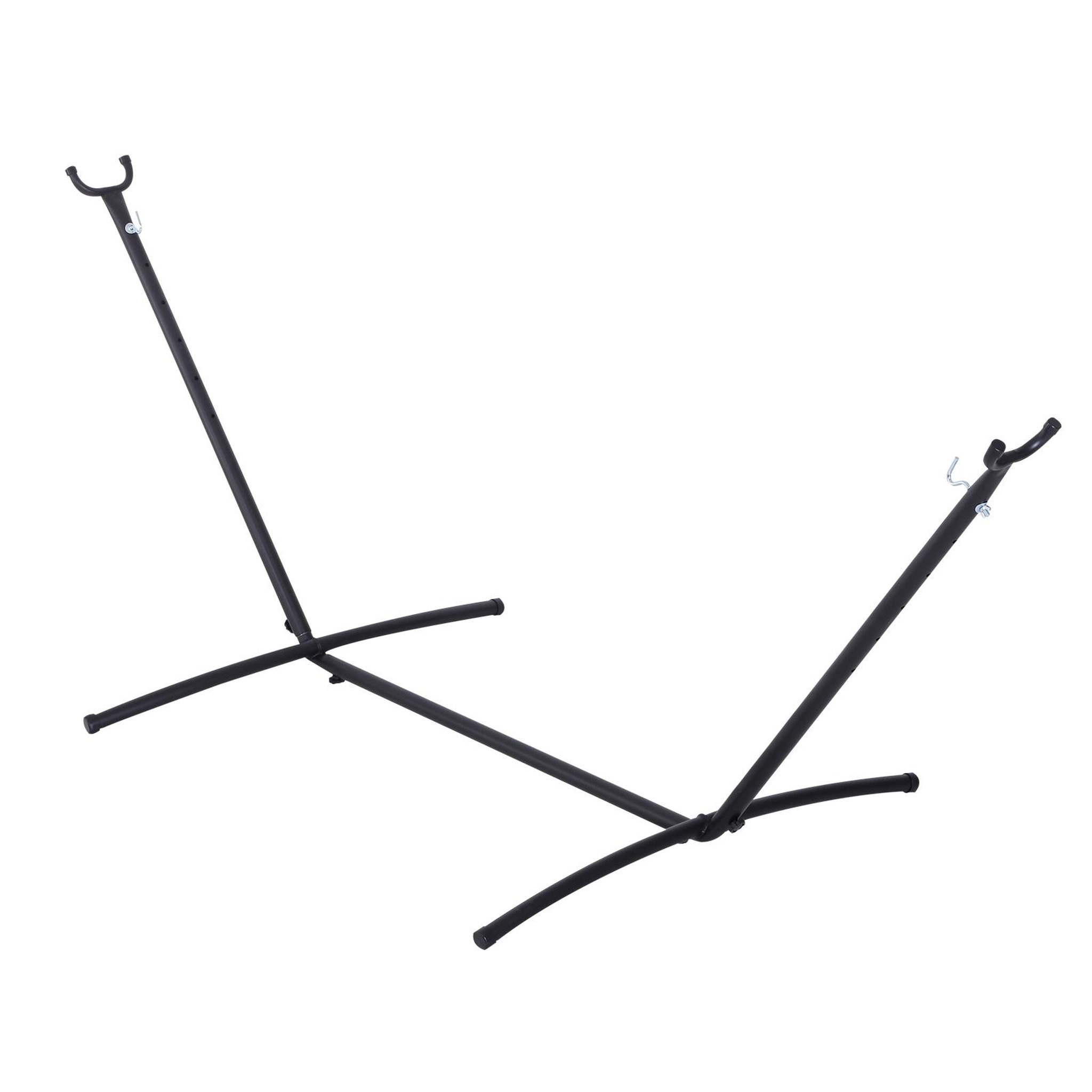 Voir la diapositive 2 : OUTSUNNY Support pied de hamac structure robuste métal époxy noir hauteur réglable 6 niveaux dim. 2,80L x 1,20l x 1,10H m