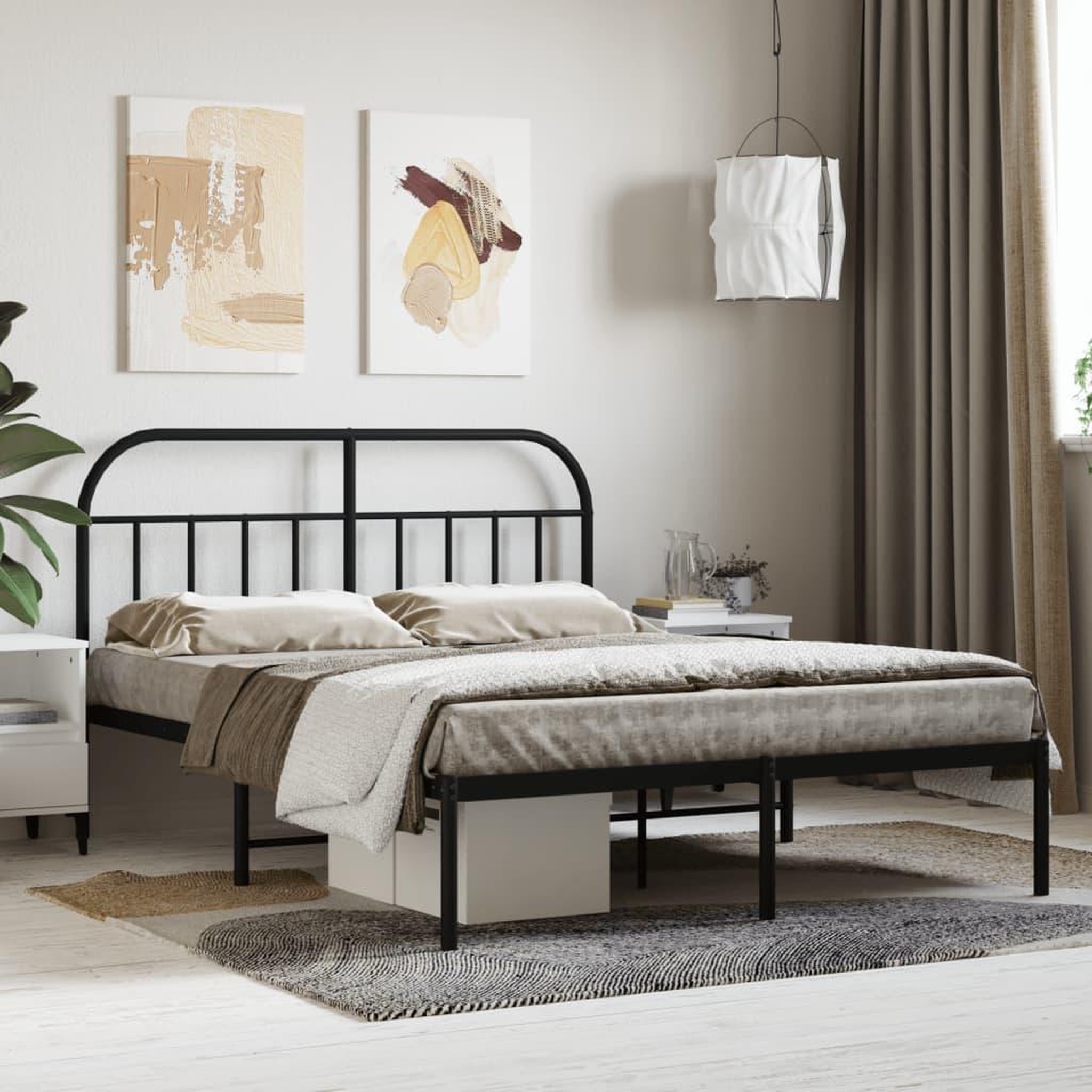 VIDAXL Cadre de lit metal sans matelas avec tete de lit noir 140x200cm