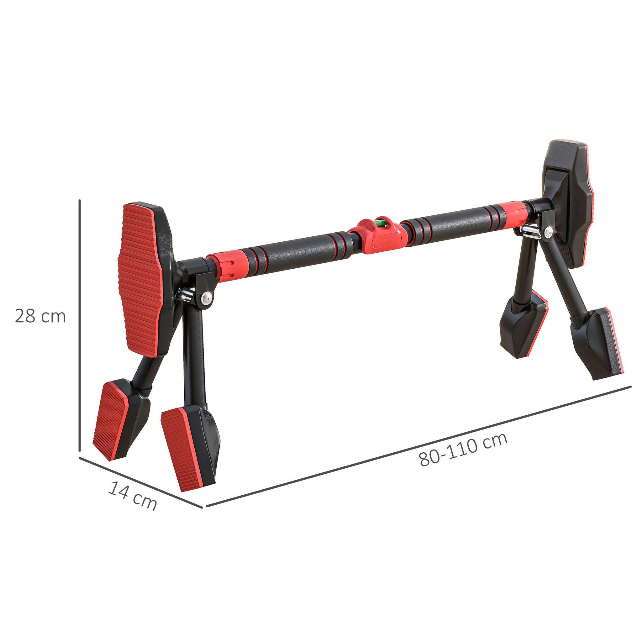 Voir la diapositive 3 : HOMCOM Barre de traction réglable de 79 à 98 cm, barre de porte niveau intégré, structure triangulaire robuste, support à 6 points, poignées antidérapantes, jusqu'à 225 kg, noir