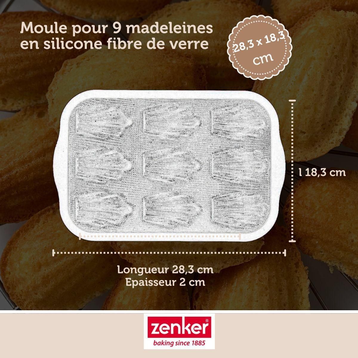 ZENKER Lot avec 1 Moule 9 madeleines en fibre de verre, 1 spatule Zenker et 2 bols à mixer en inox Fackelmann