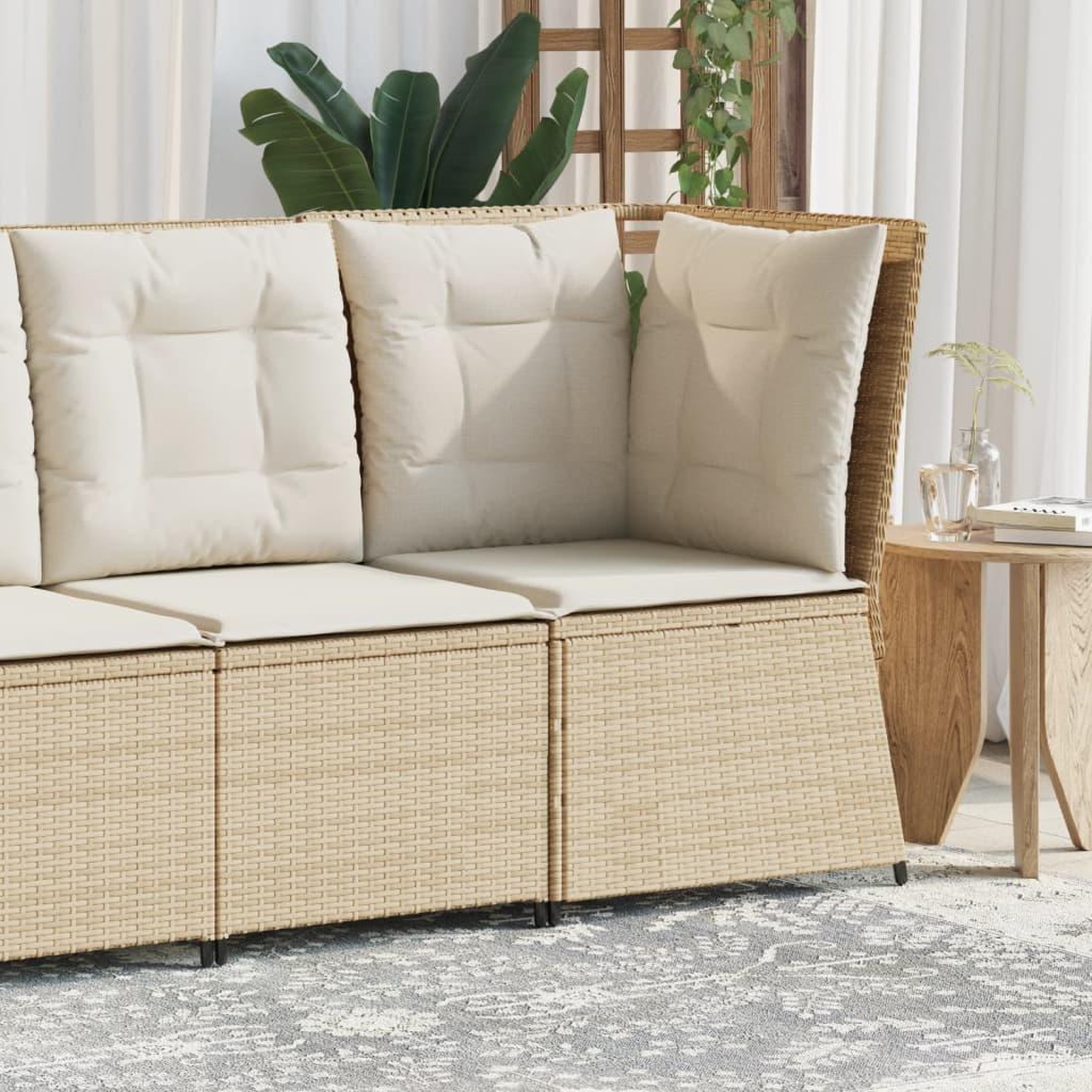 VIDAXL Canape d'angle de jardin avec coussins beige resine tressee