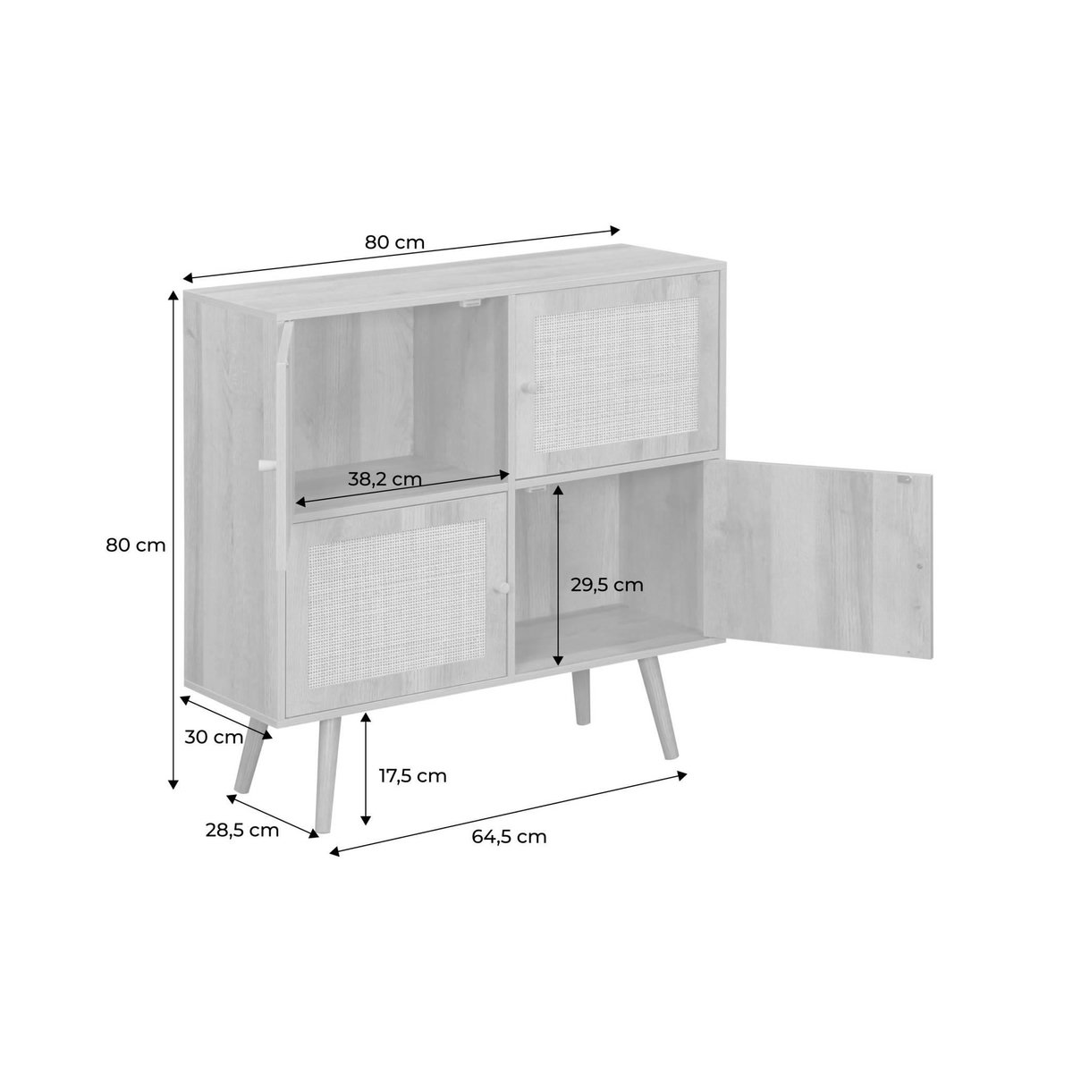 SWEEEK Commode enfant décor bois 4 portes en cannage