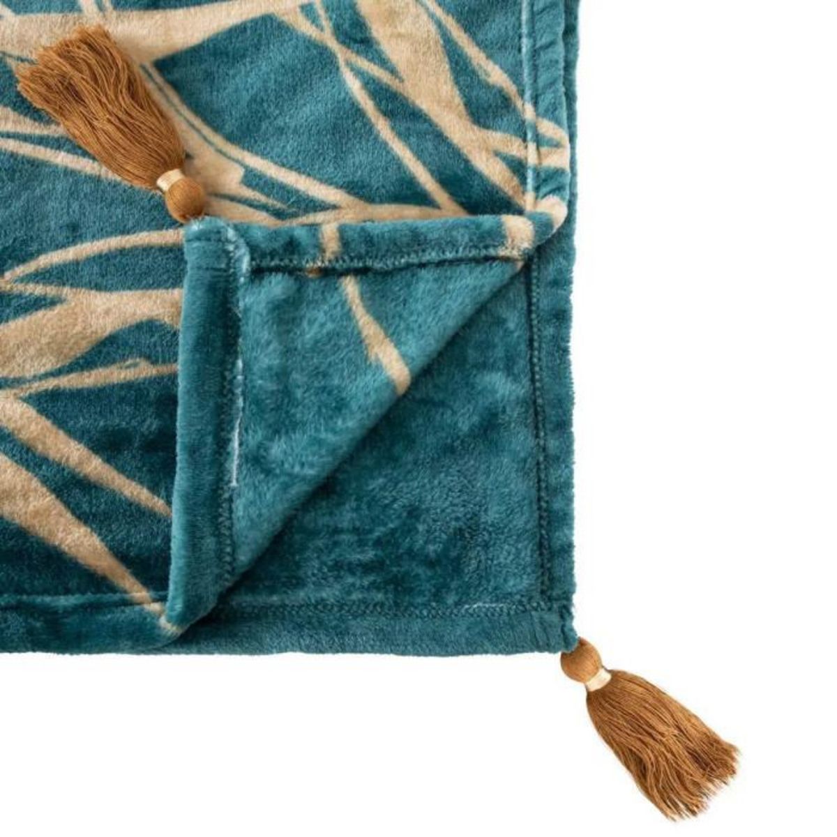 ATMOSPHERA Plaid en Flanelle Imprimé  Jiling  125x150cm Camel & Bleu
