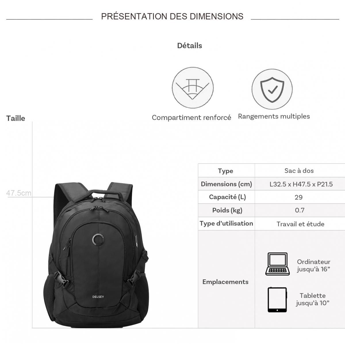Delsey Sac à dos porte-ordinateur double compartiment Element Backpacks 16''
