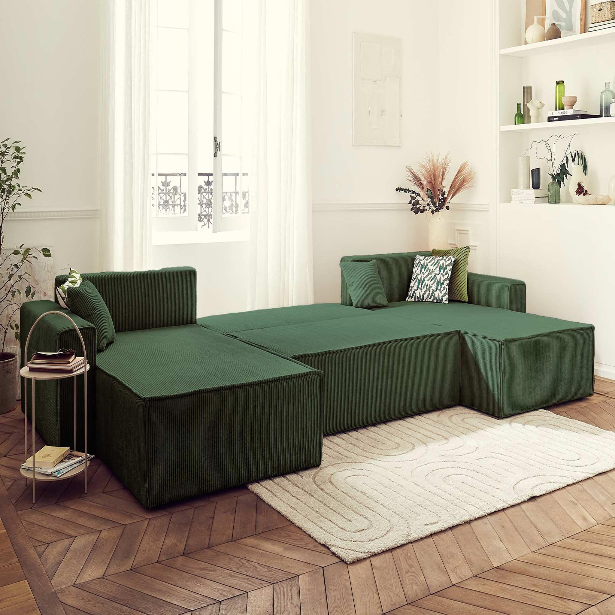 Voir la diapositive 2 : BEST MOBILIER Dellia - canapé panoramique en u - 7 places - convertible - avec coffre - en velours côtelé