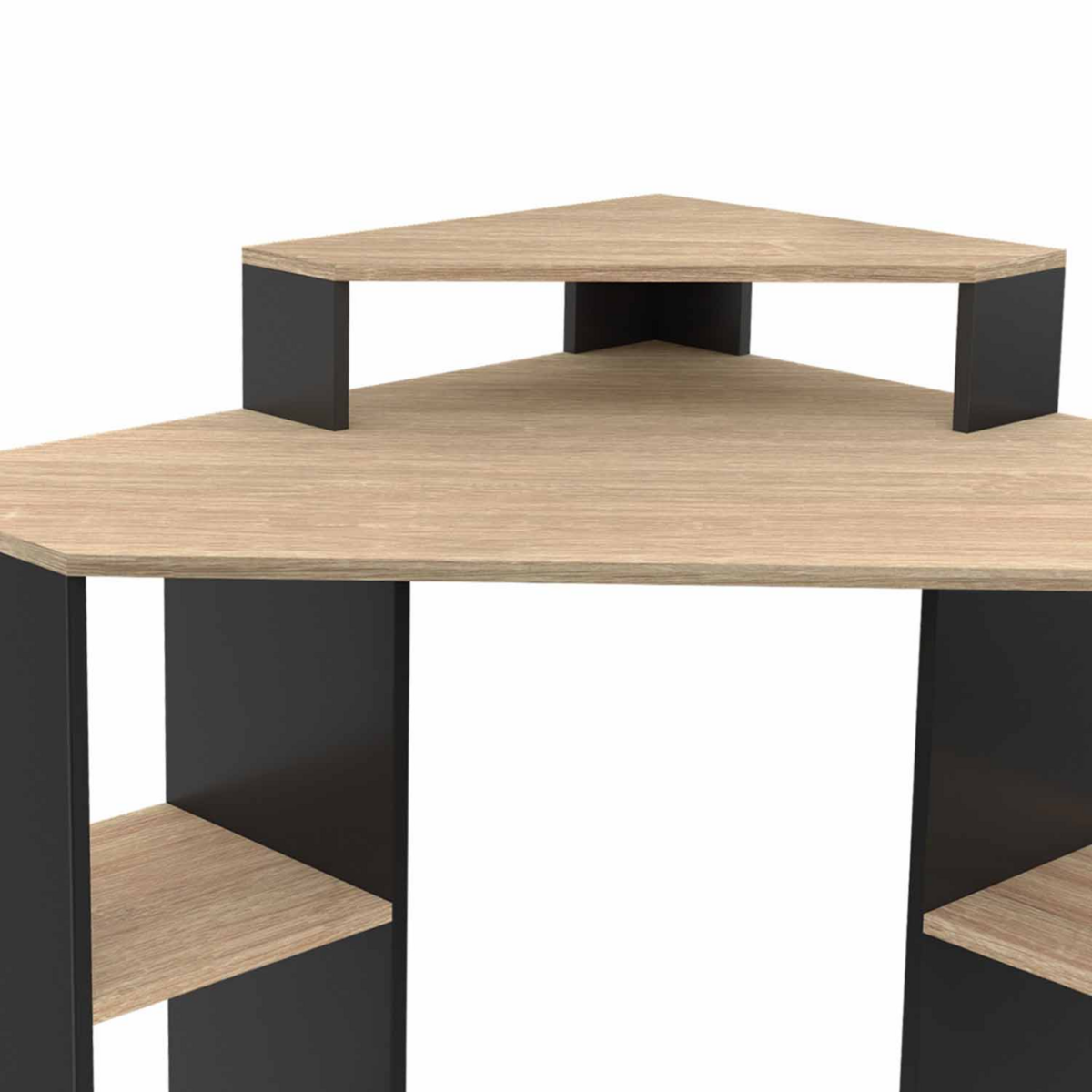 ID MARKET Bureau d'angle HARRY noir et façon hêtre gain de place bureau informatique avec rangements