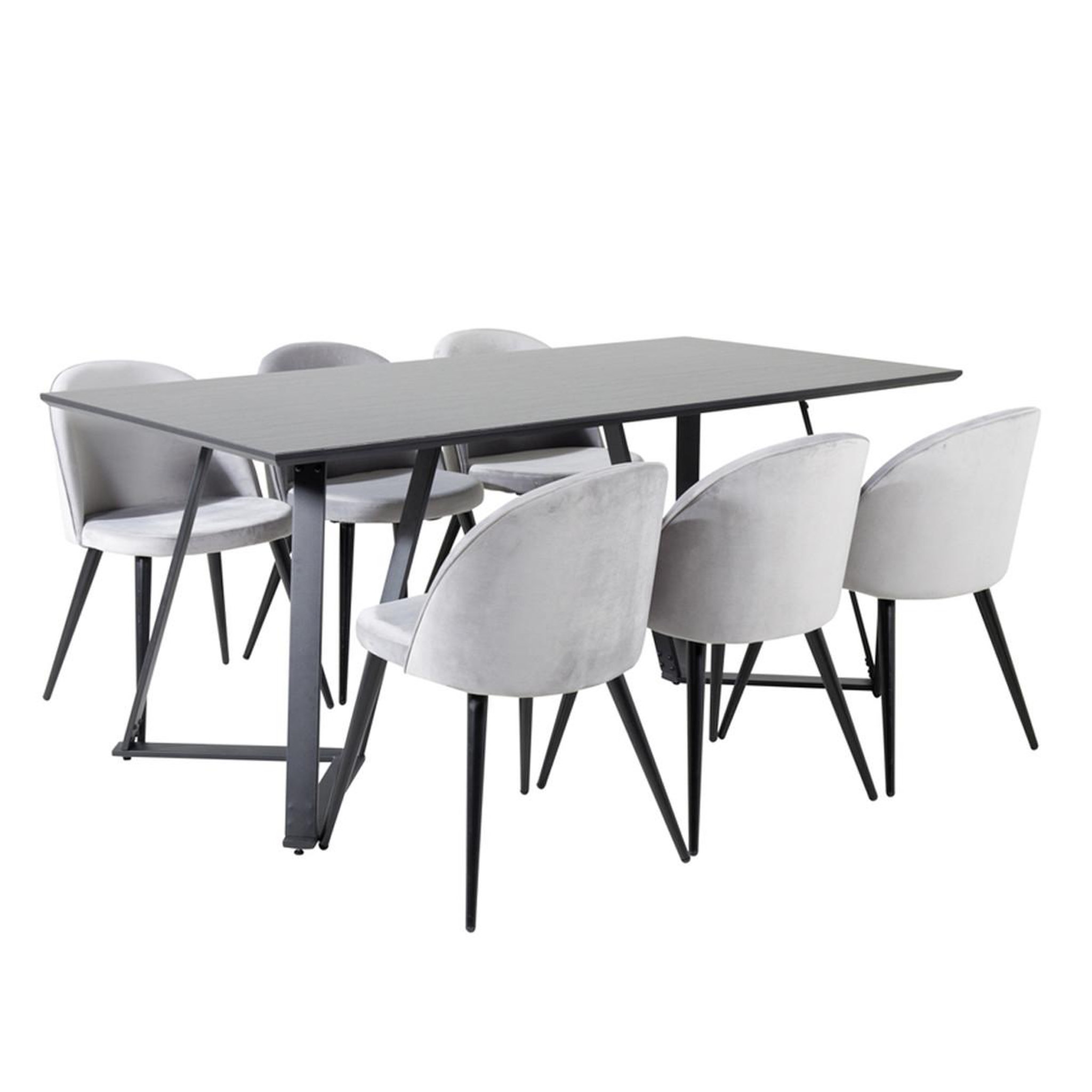 Paris Prix Ensemble table à manger & 6 chaises  marina & velvet  180cm noir & gris