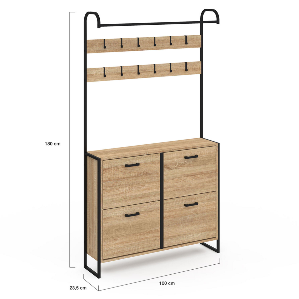 ID MARKET Vestiaire d'entrée LUIS meuble chaussures 4 portes design industriel