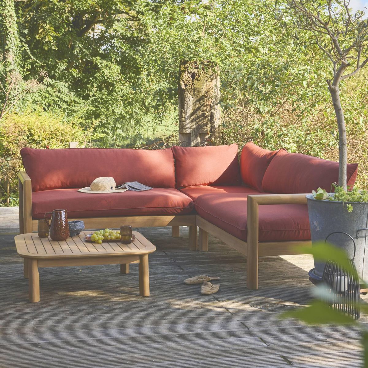 SWEEEK Salon de jardin d'angle bois d'acacia 5 places BURGOS, table carrée