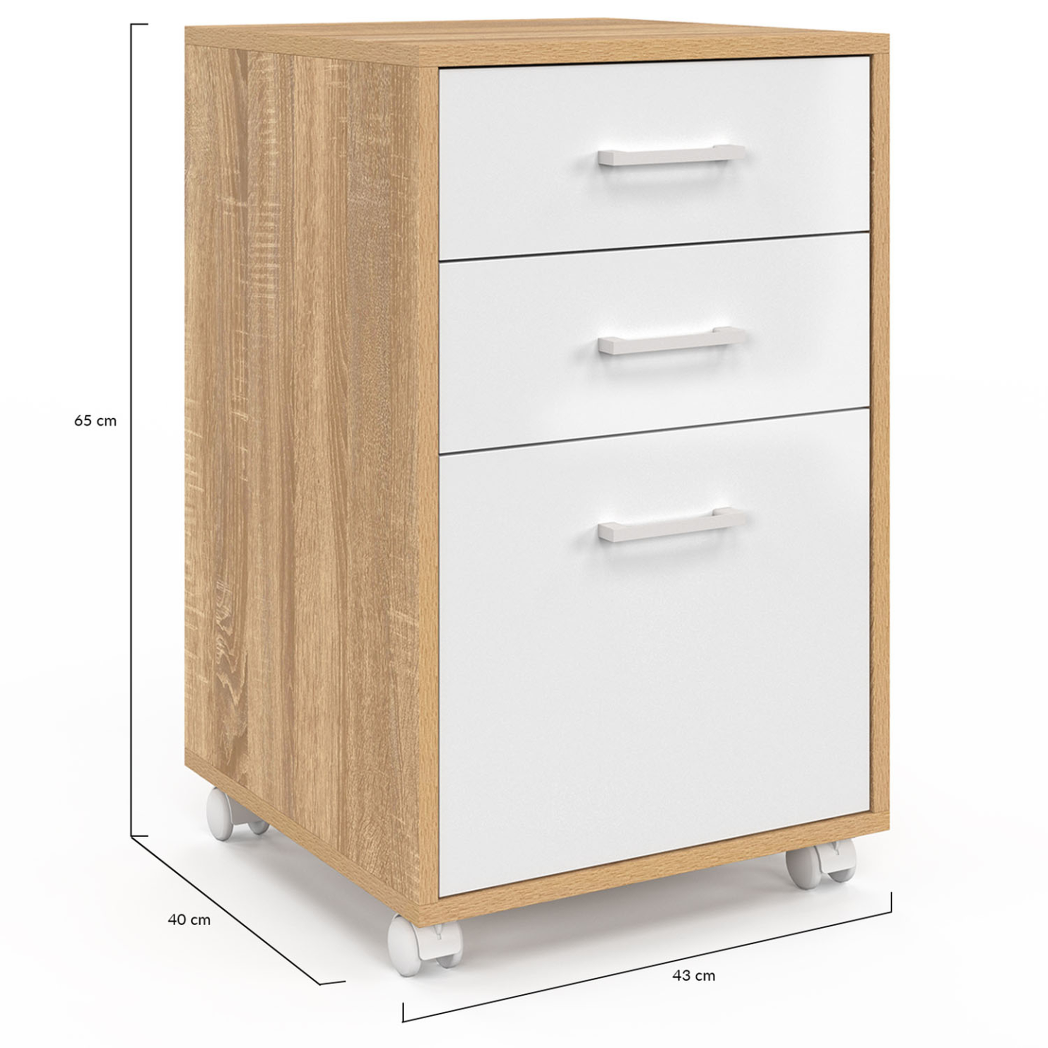 Voir la diapositive 5 : ID MARKET Caisson de bureau jon support imprimante 3 tiroirs blanc et bois