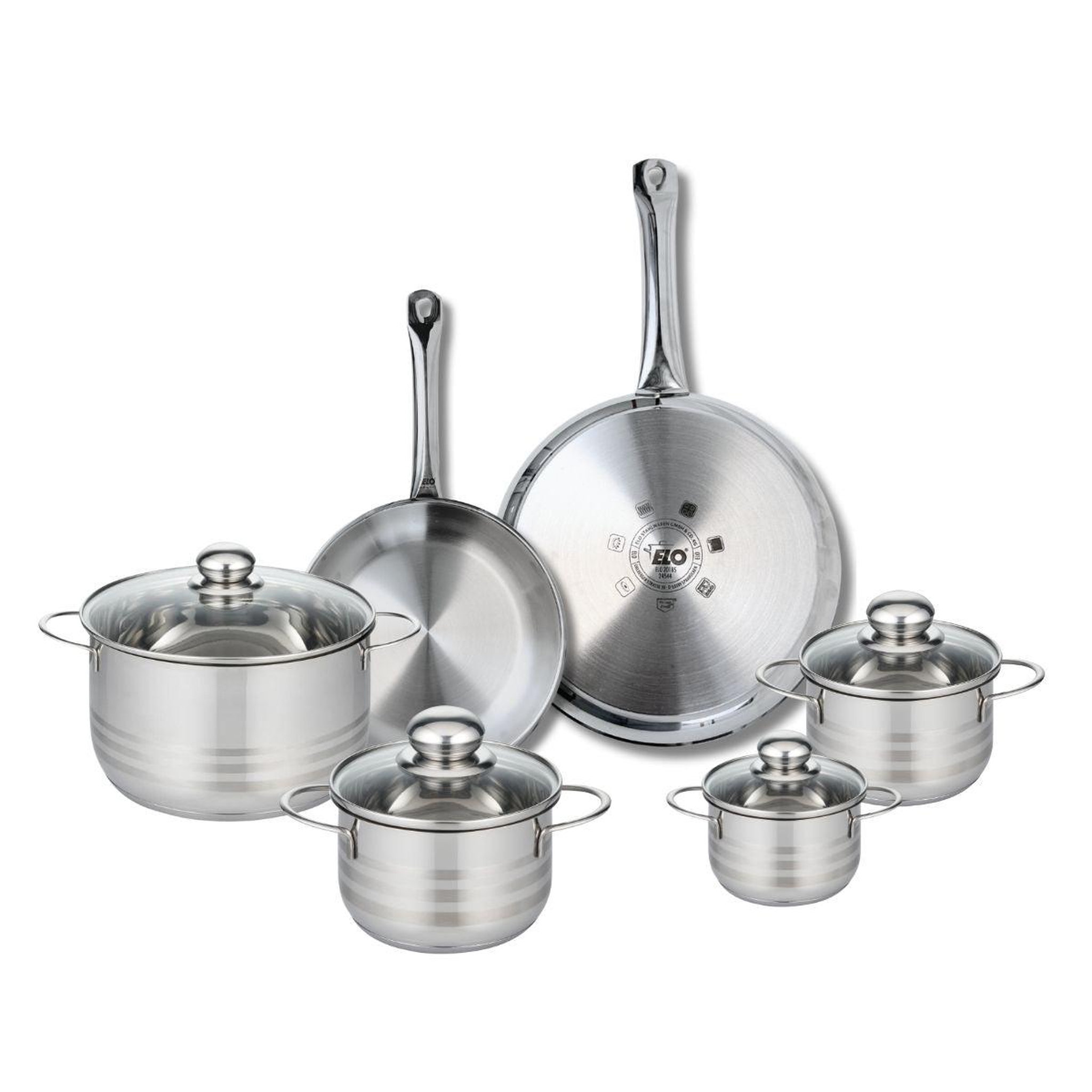 ELO Ensemble de 2 poêles de cuisson 24 et 28 cm et 4 faitouts 12, 14, 16 et 20 cm elo profi brillant