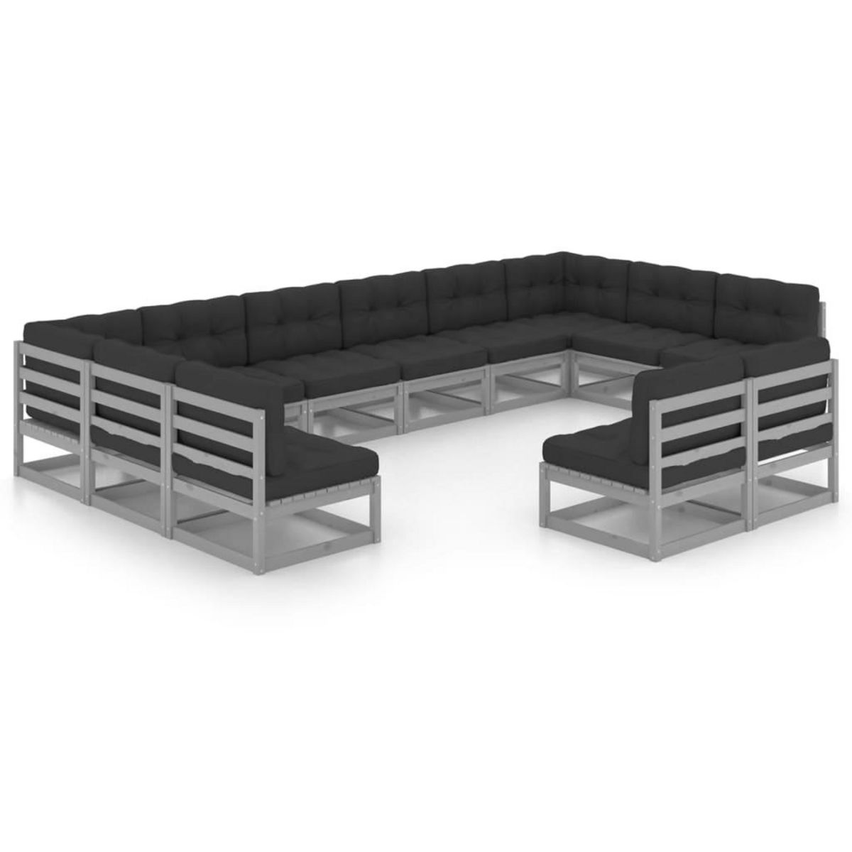 VIDAXL Salon de jardin 12 pcs avec coussins Gris Bois de pin massif