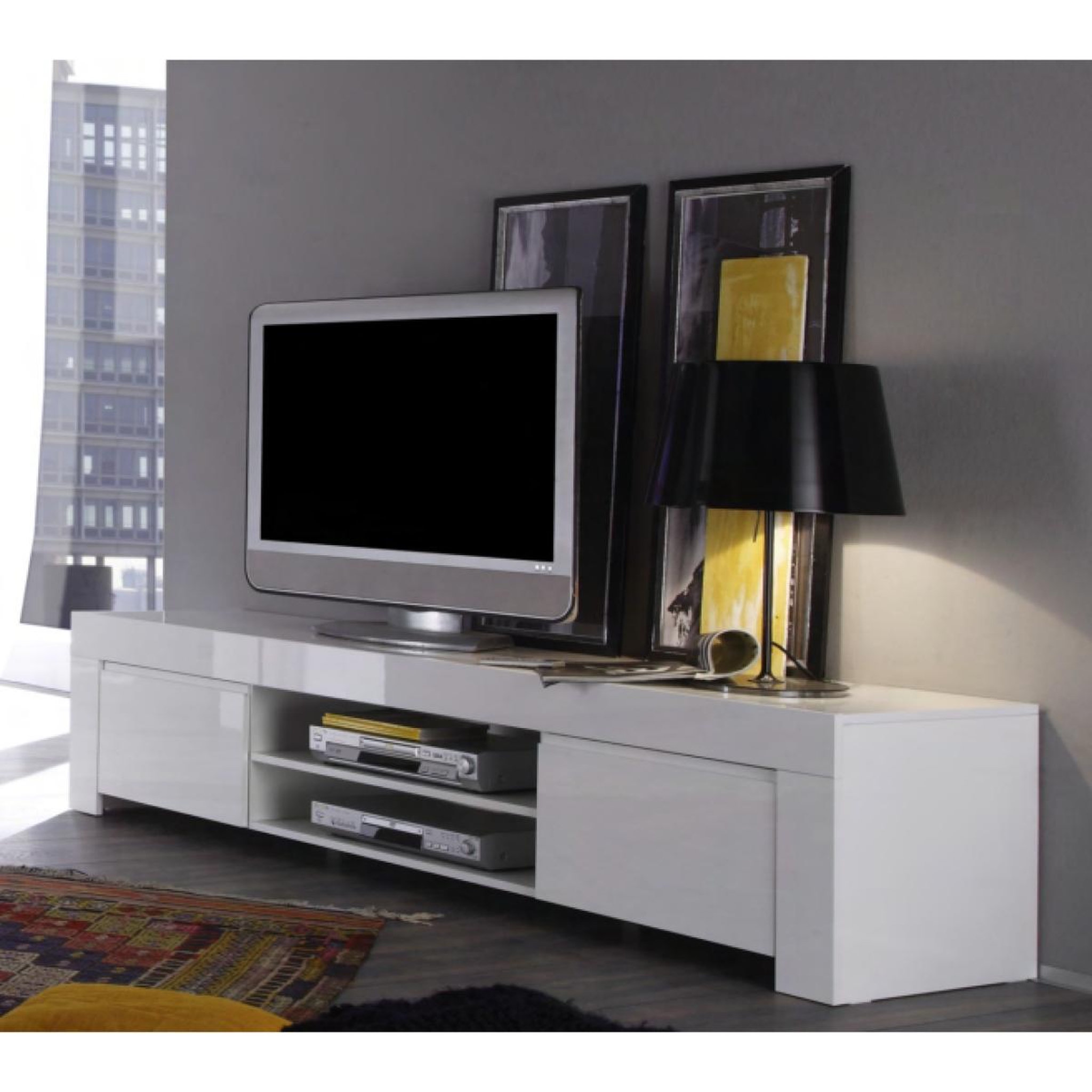 Voir la diapositive 3 : JLC KREATION Meuble tv design laqué blanc 190cm aphodite