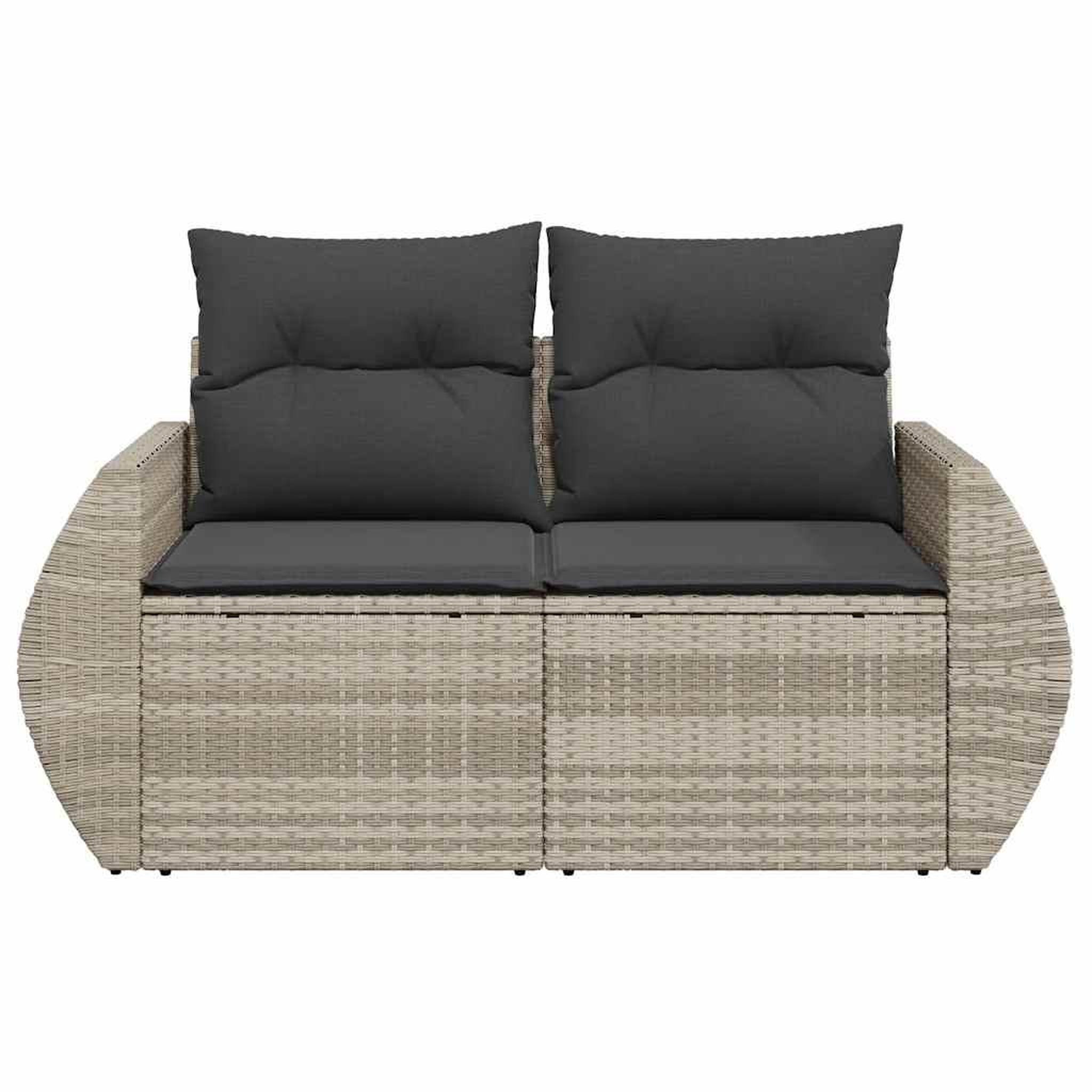 Voir la diapositive 4 : VIDAXL Canape de jardin 2 places et coussins gris clair resine tressee